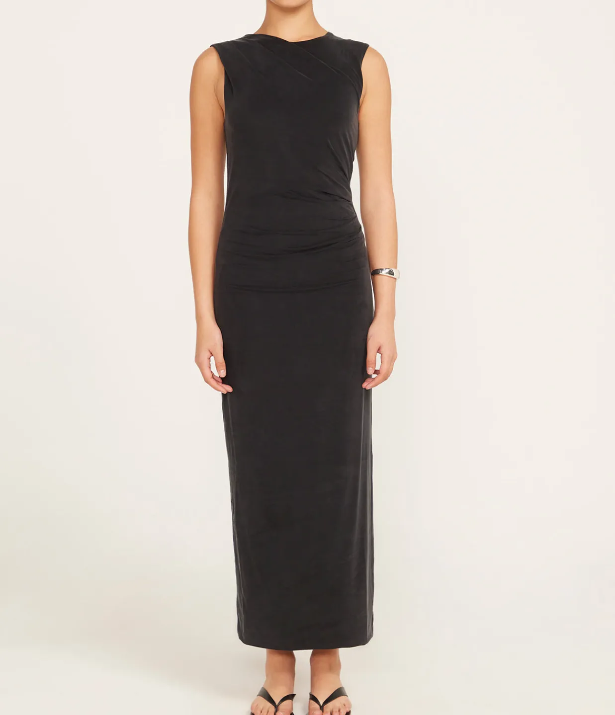 St Agni Cupro Jersey Drape Dress in Black Store