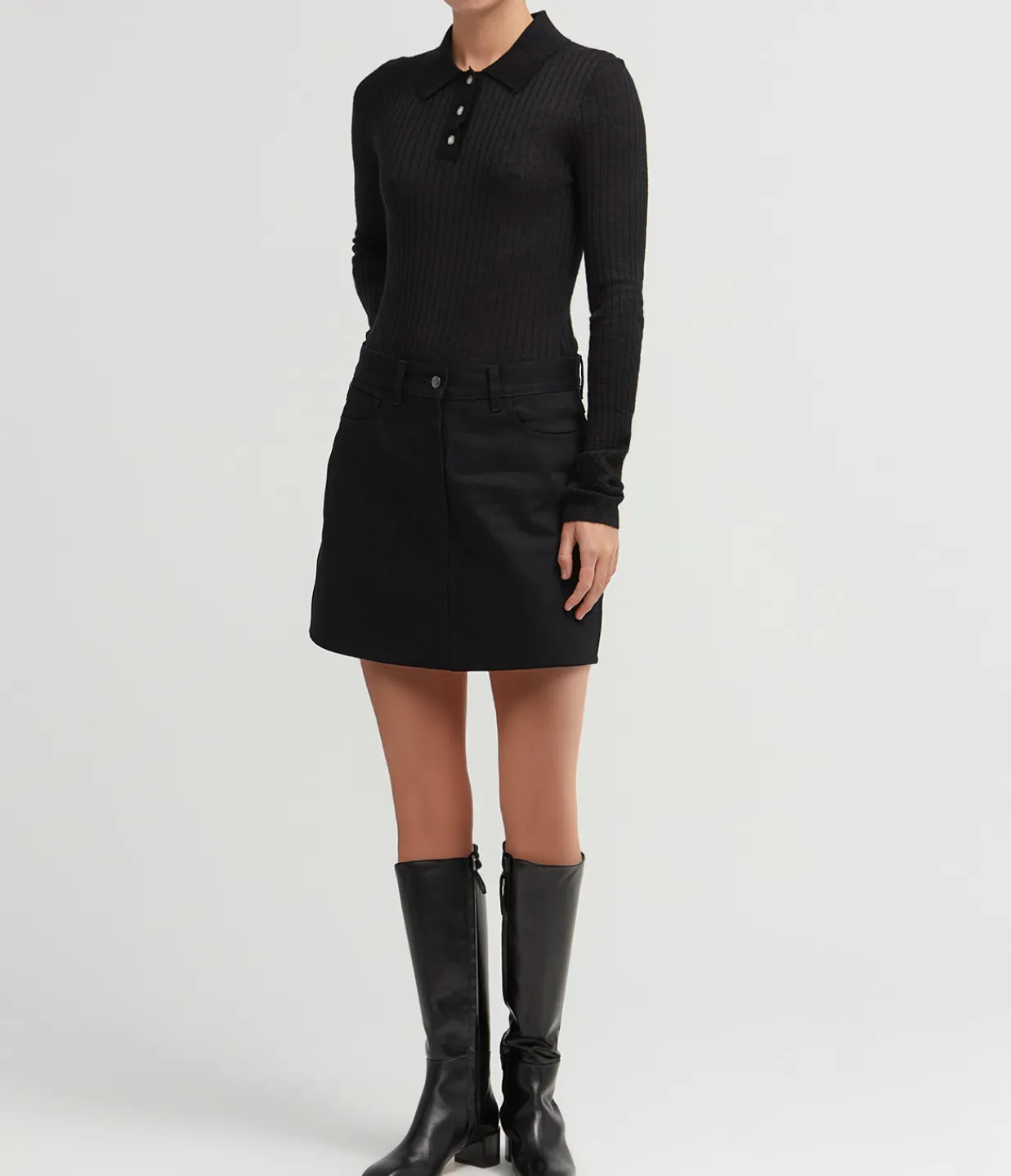 Lee Mathews Denim Mini Skirt in Black Outlet