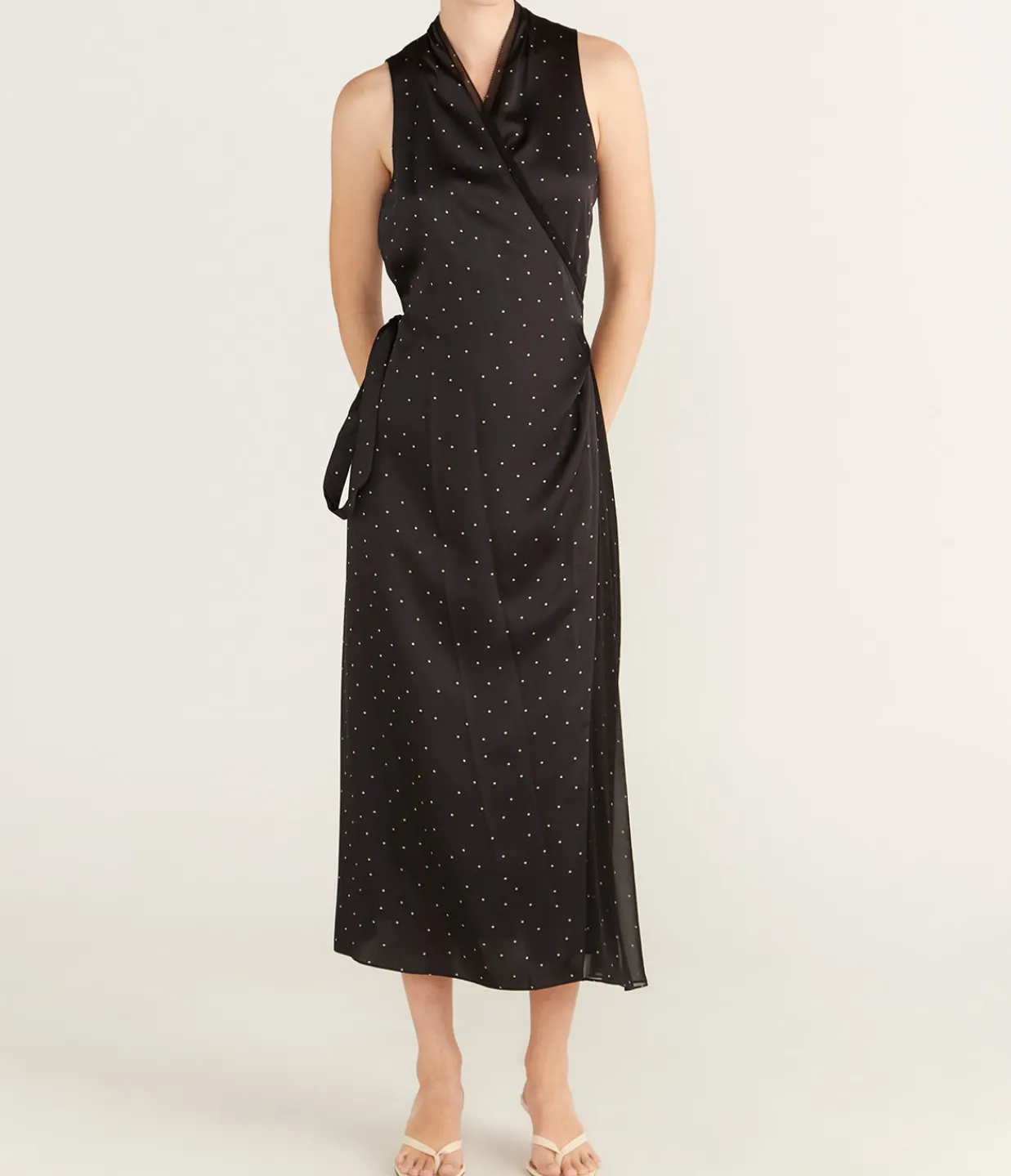 Vince Dot Wrap Dress with Panelled Chiffon in Black Outlet