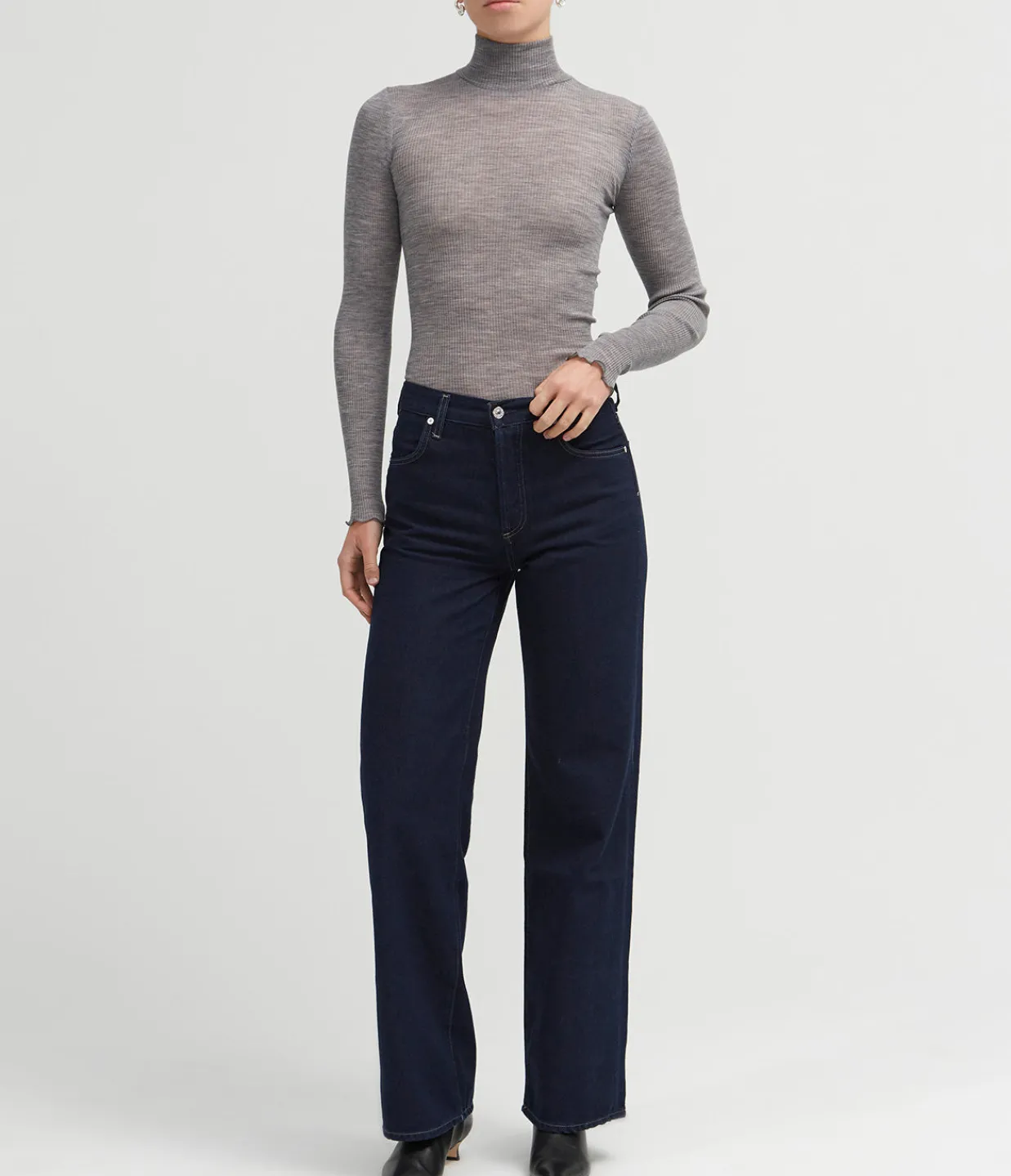 Samsoe Samsoe Doudo Thin Ribbed Turtle Neck Top in Grey Melange Fashion
