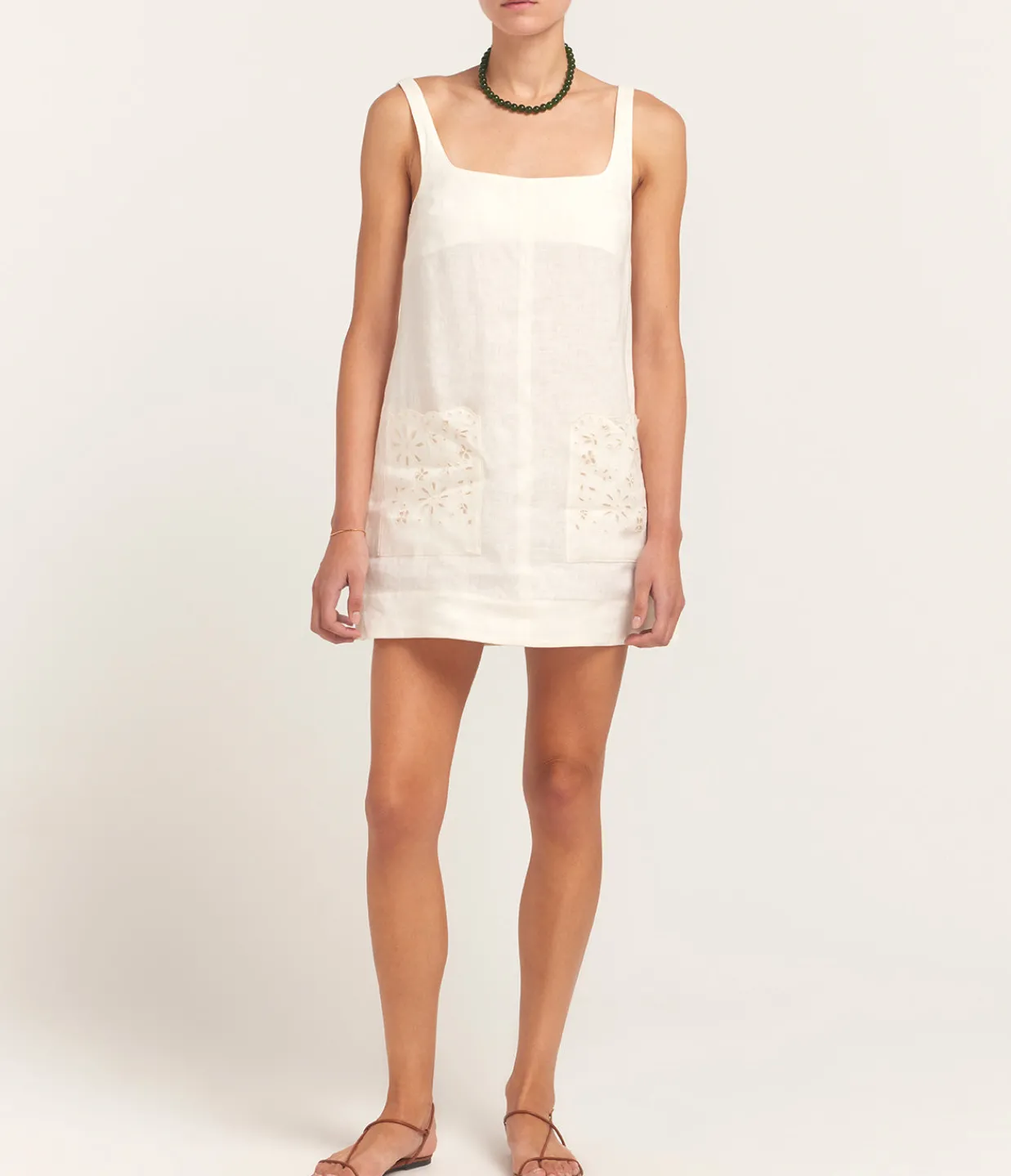 Peony Embroidered Shift Mini Dress in Crème Clearance
