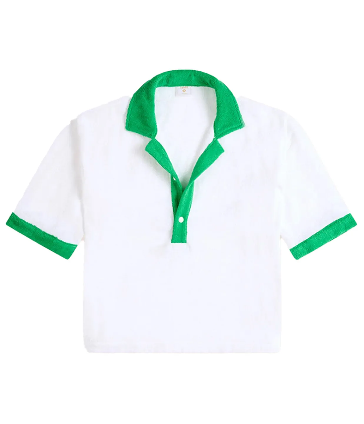 TERRY. Estate Towelling Tee in Bianco with Verde Trim Shop
