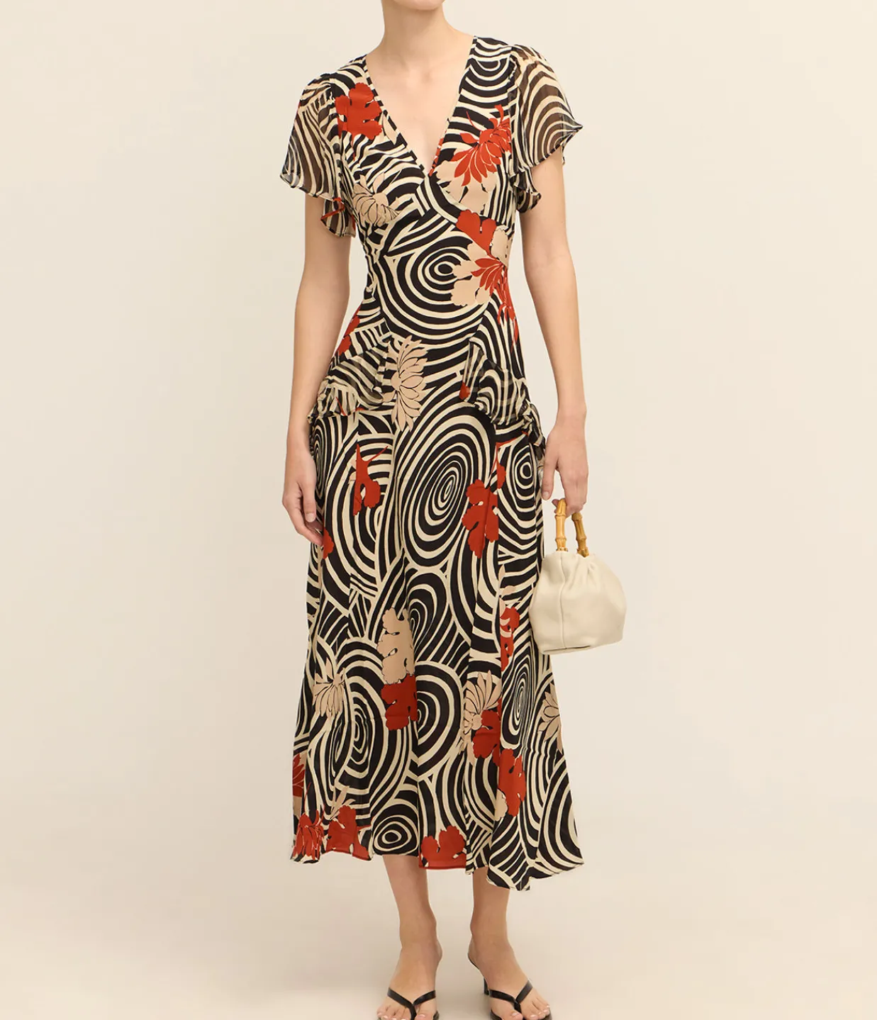 Rixo Evie Midi Dress in Black Swirl Daisy Best Sale