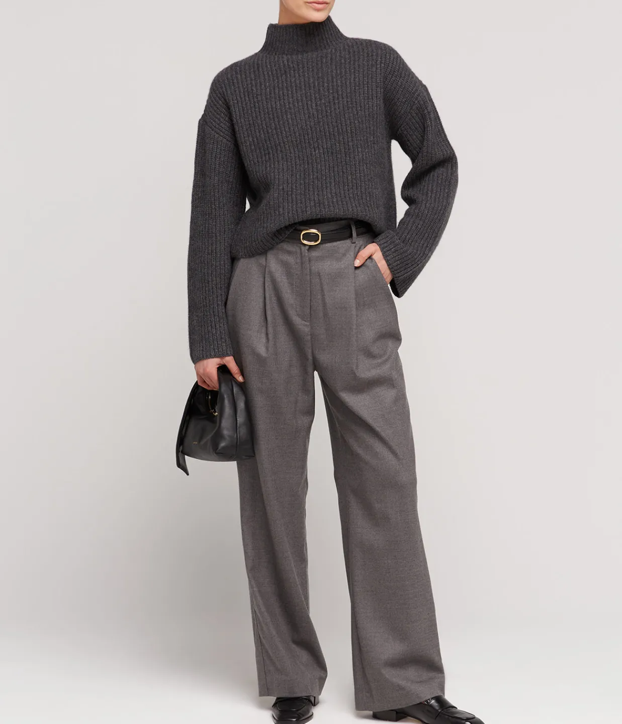 Loulou Studio Faro Funnel Neck Sweater in Anthracite Melange Sale