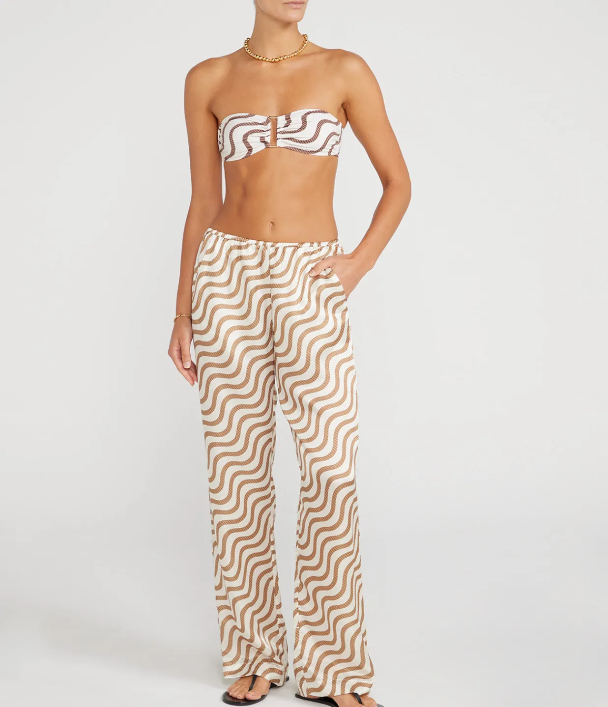 Yaitte Fiji Silk Blend Trouser in Sand Wave Stripe New