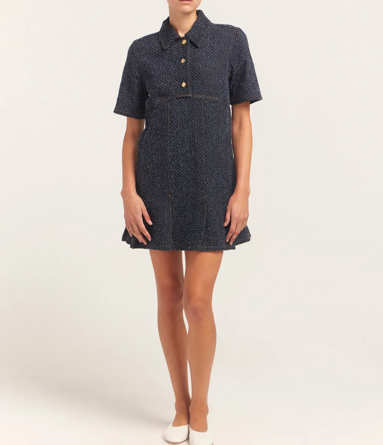 Ganni Fluffy Denim Mini Dress in Rinse Cheap