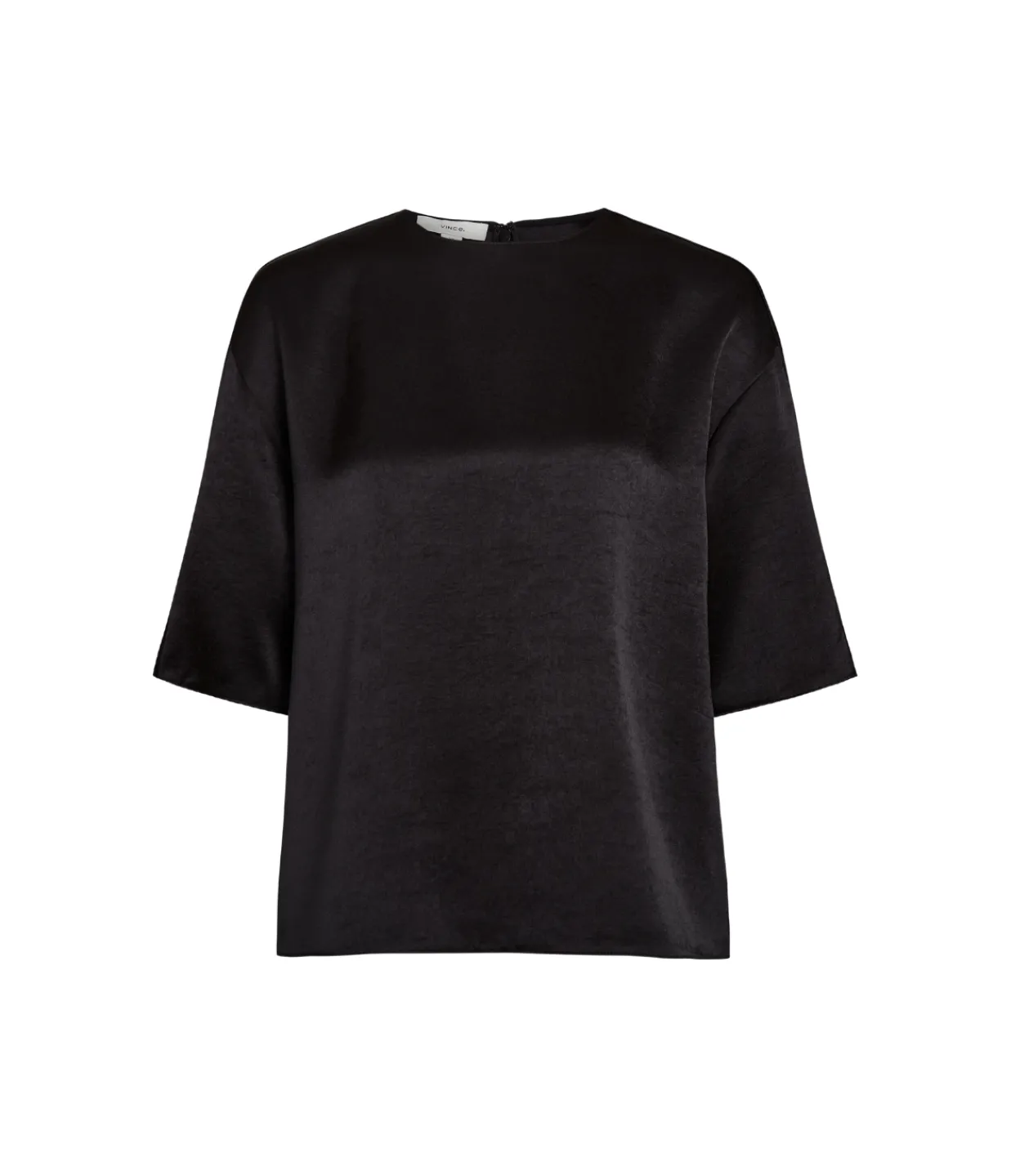 Vince Fluid Satin Short Sleeve Blouse in Black Store