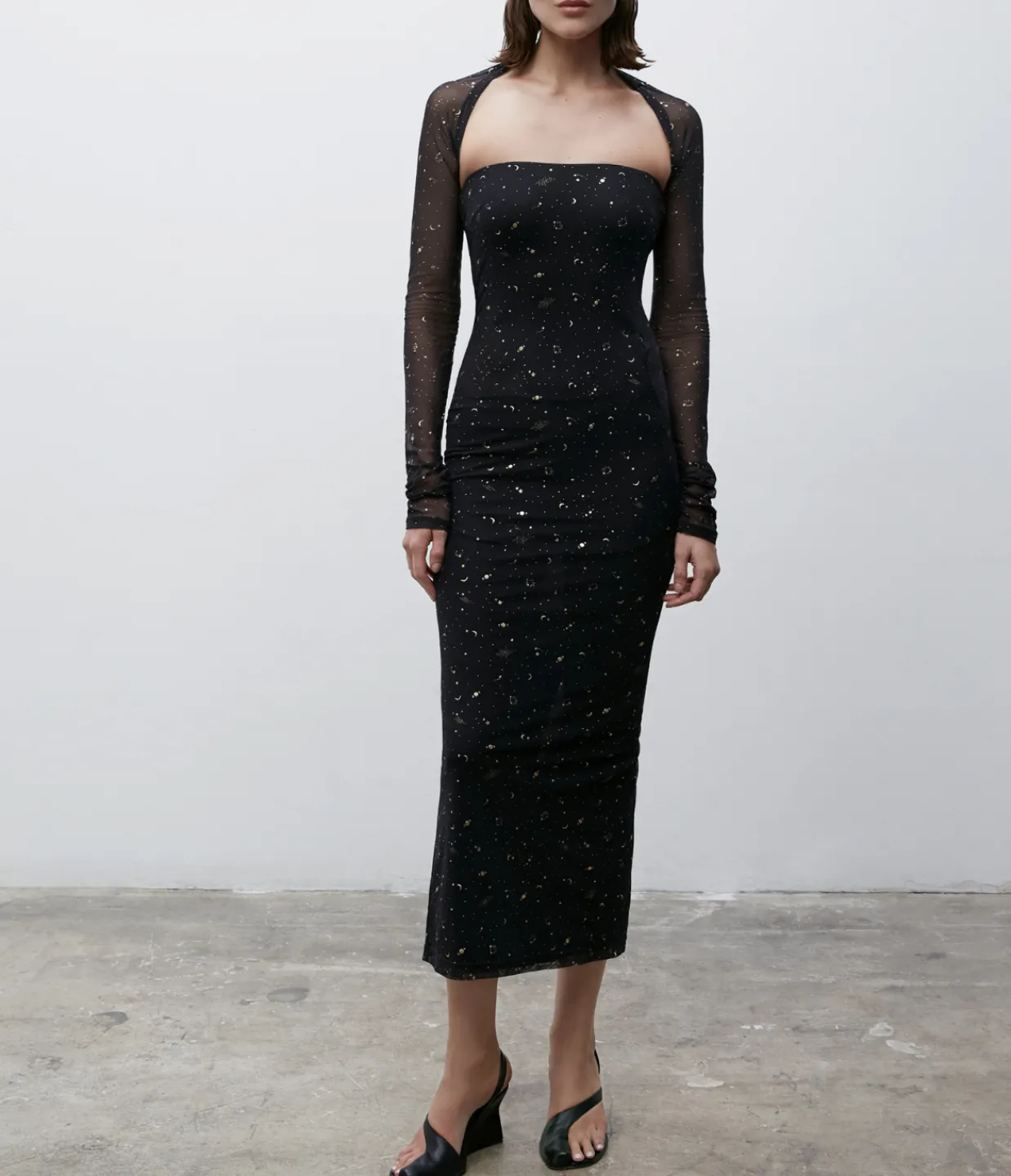 Paris Georgia Galaxy Dress and Shrug in Black and Gold Flash Sale