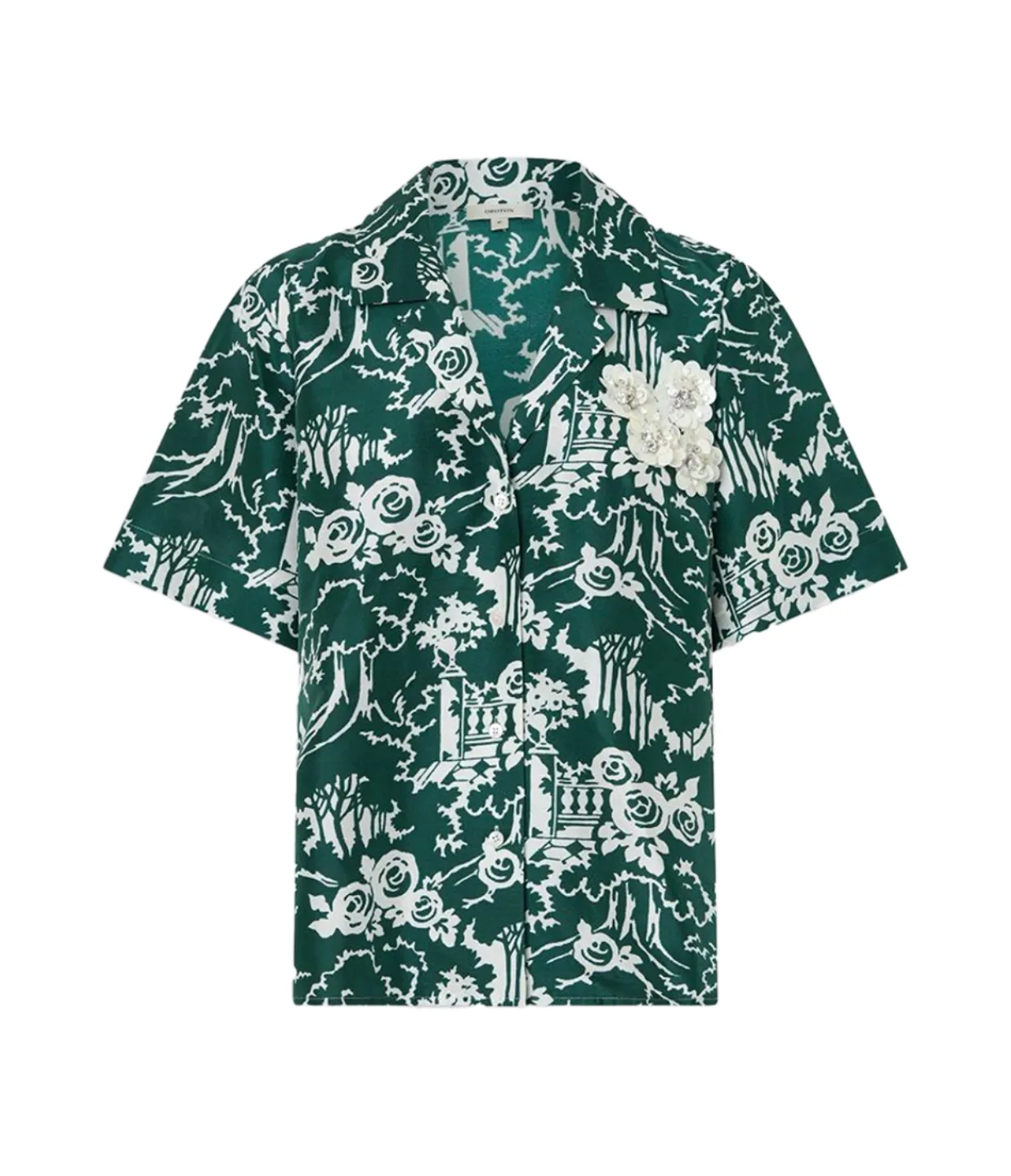 Oroton Garden Toile Embellished Camp Shirt in Ivy Online
