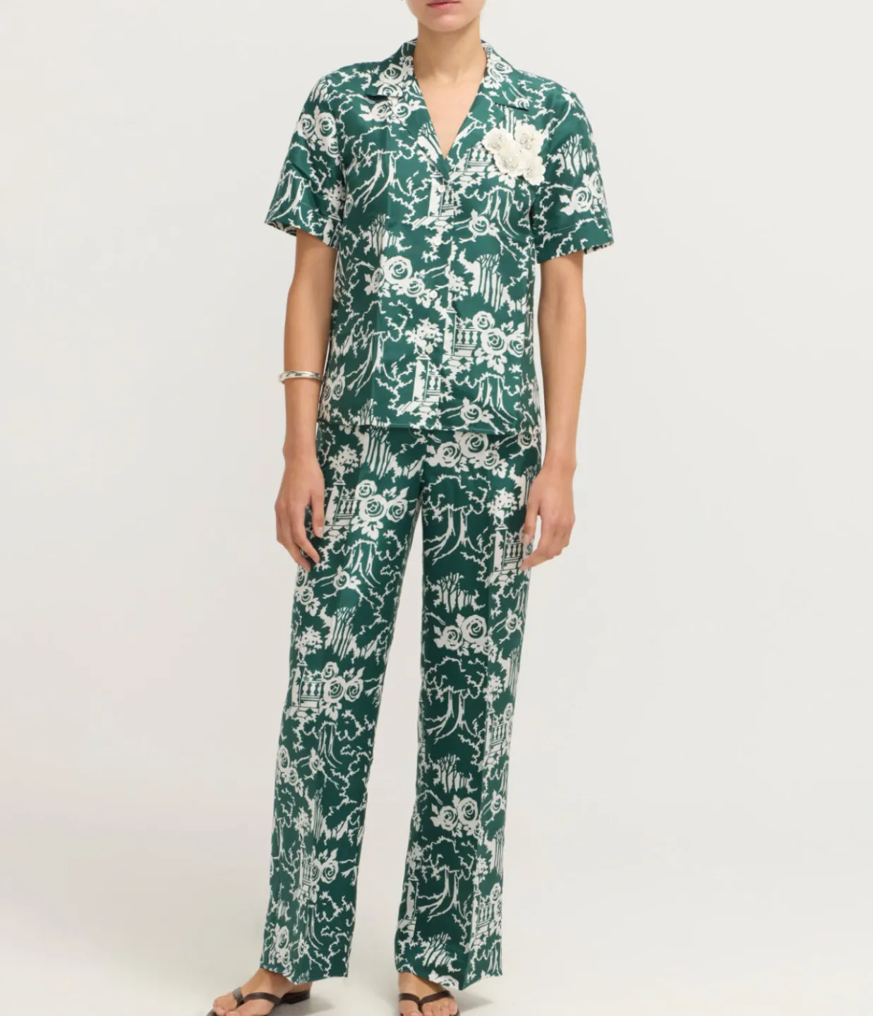 Oroton Garden Toile Embellished Camp Shirt in Ivy Online