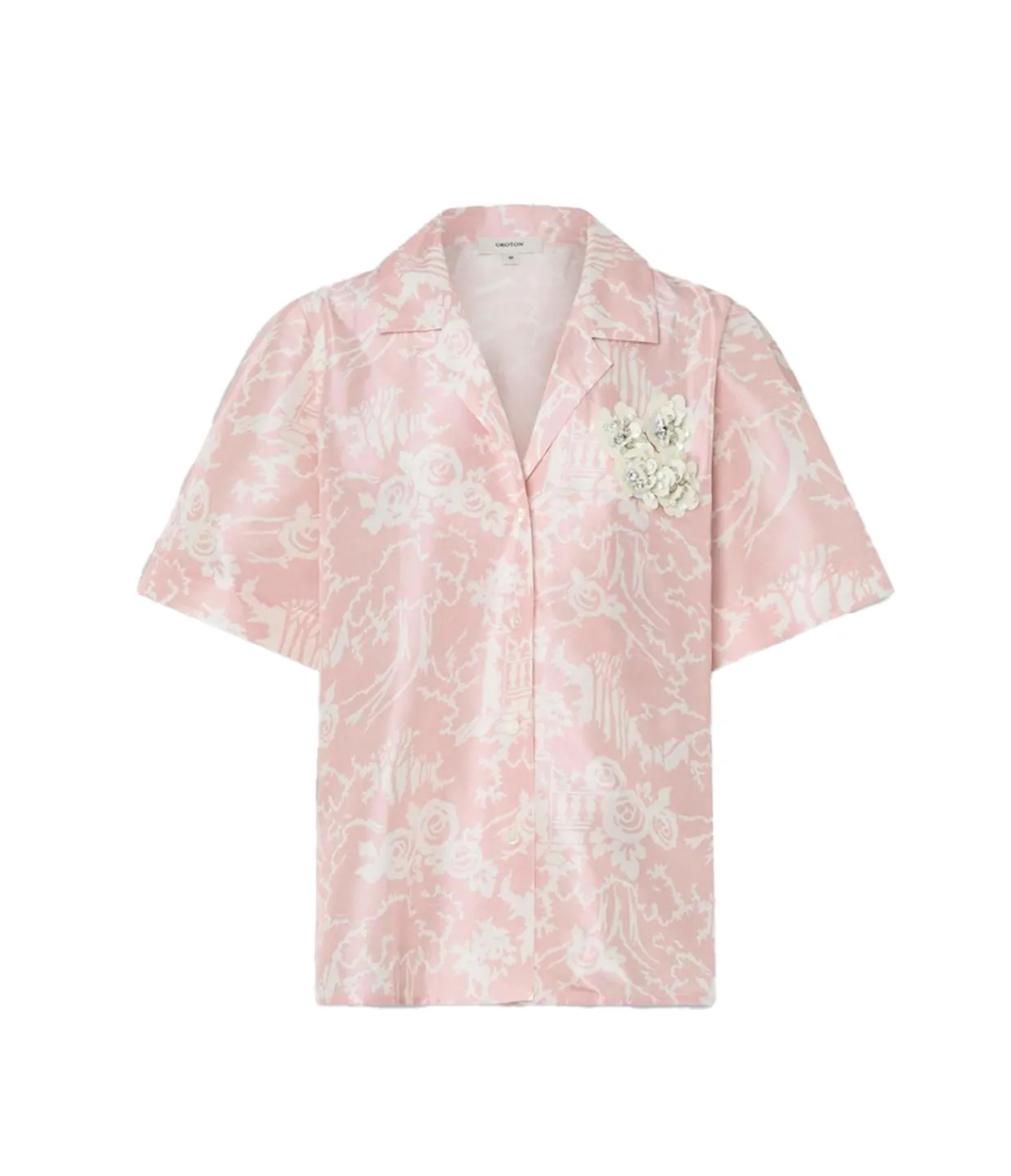 Oroton Garden Toile Embellished Camp Shirt in Peony Fashion