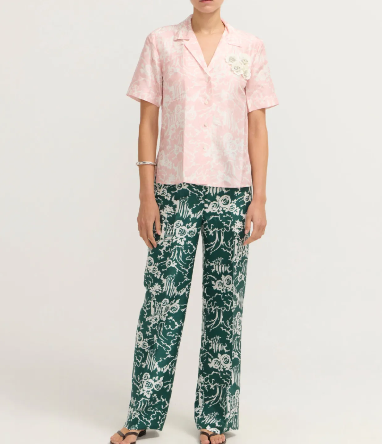 Oroton Garden Toile Embellished Camp Shirt in Peony Fashion