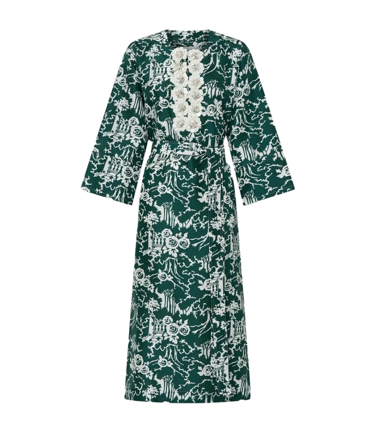 Oroton Garden Toile Embellished Long Dress in Ivy Sale