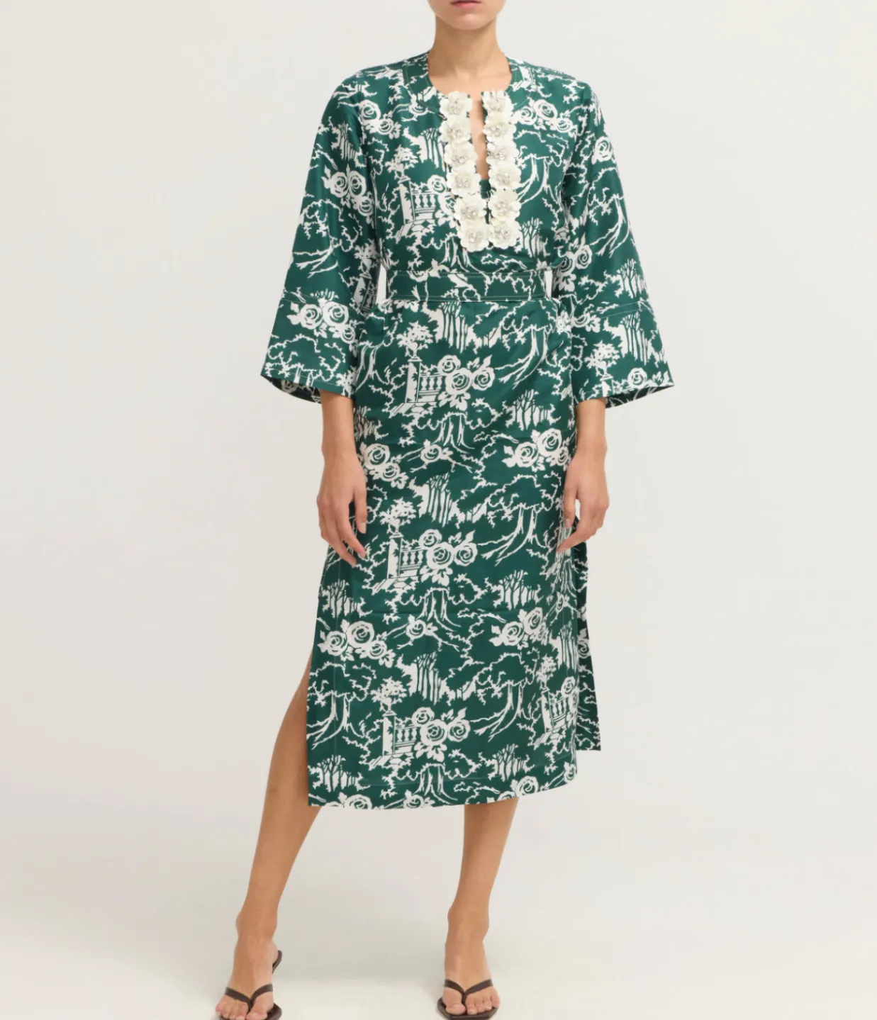 Oroton Garden Toile Embellished Long Dress in Ivy Sale