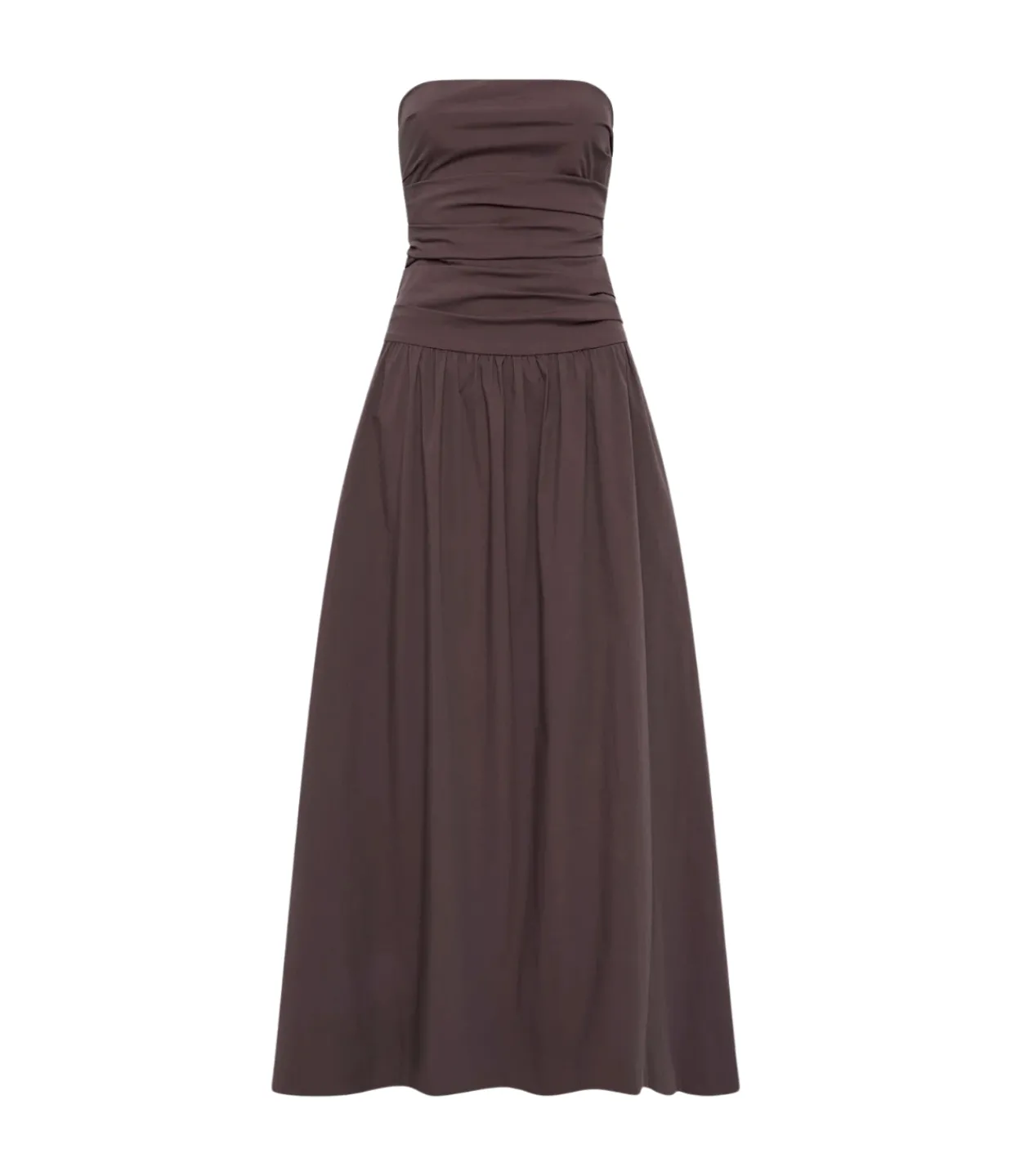 St Agni Gathered Strapless Tie Back Dress in Chocolate Plum Outlet