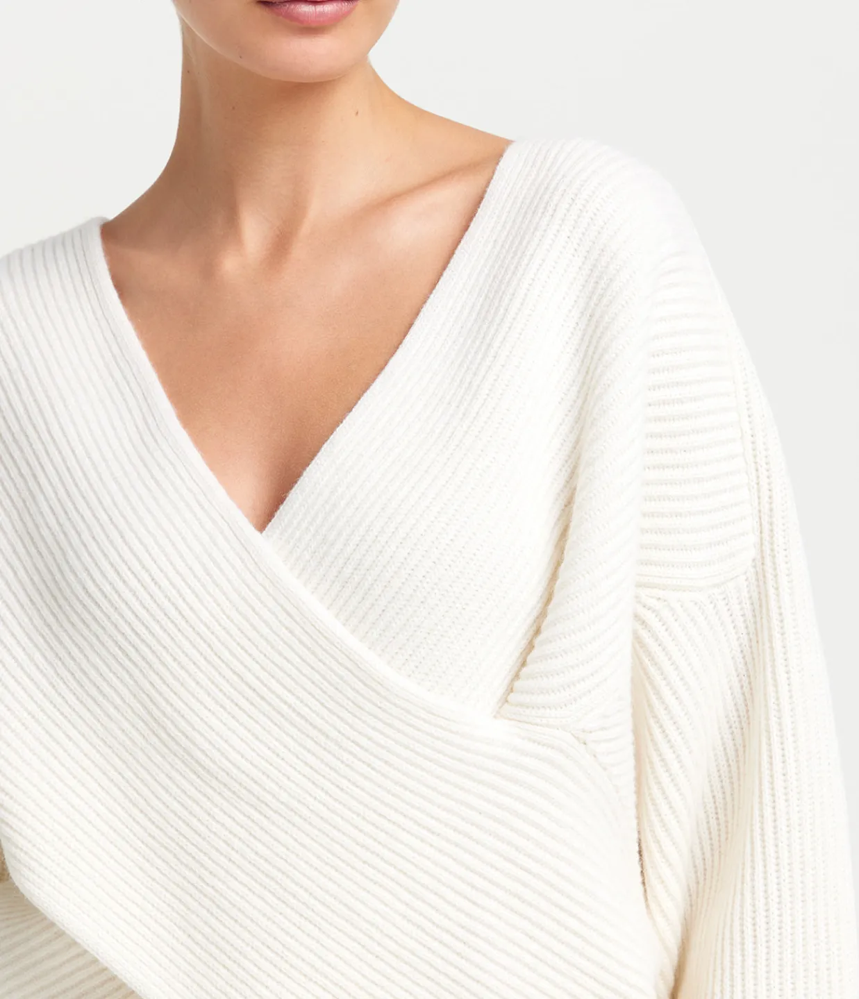 Almada Gia Cashmere and Merino Cross Wrap Sweater in Ivory Outlet