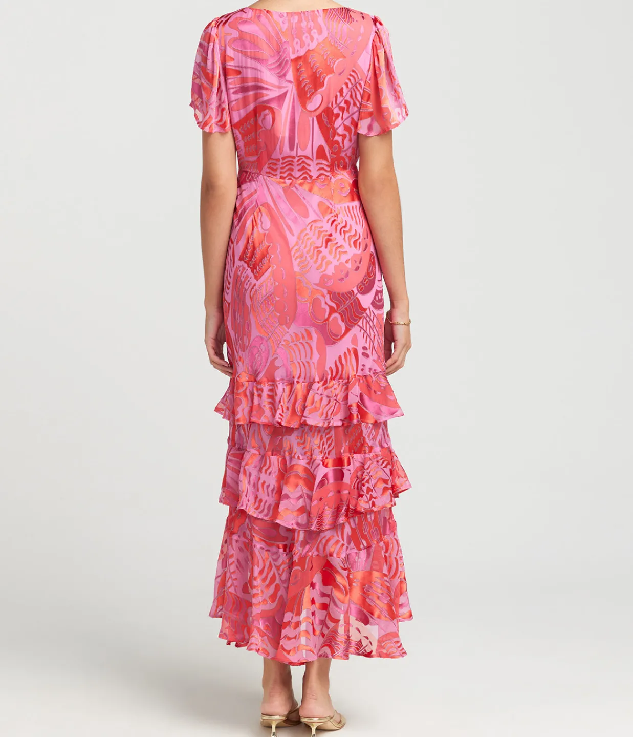 Rixo Gilly Short Sleeve Maxi Dress in Butterfly Devore Pink Online