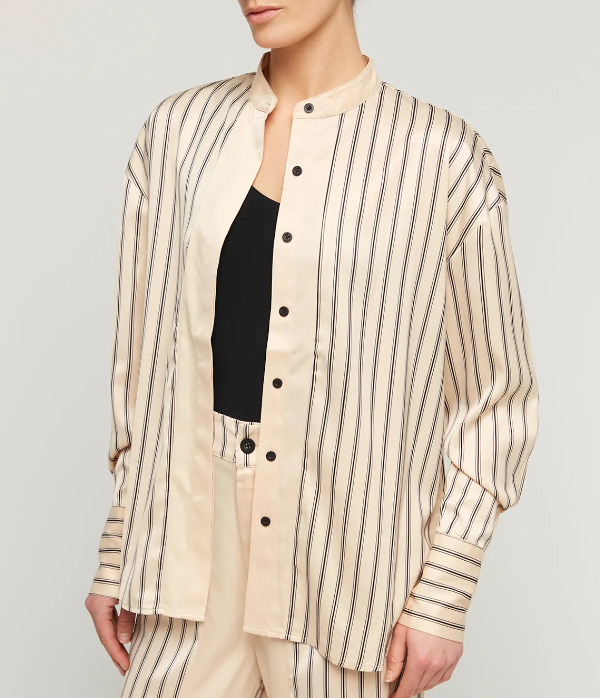 Solaqua Gio Thin Triple Stripe Silk Shirt in Black and Ecru Cheap