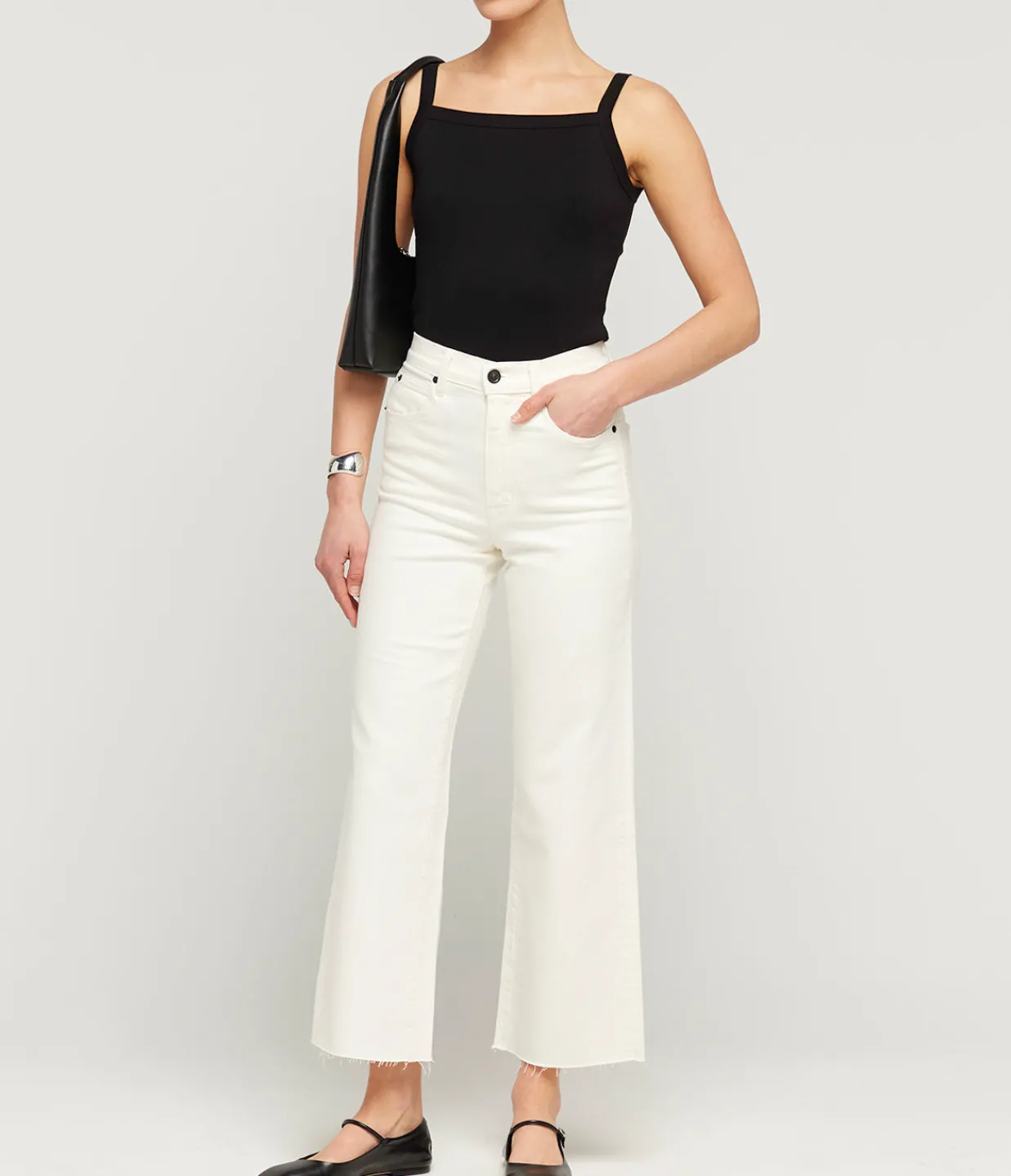 SLVRLAKE Grace High Rise Wide Leg Crop in White Store