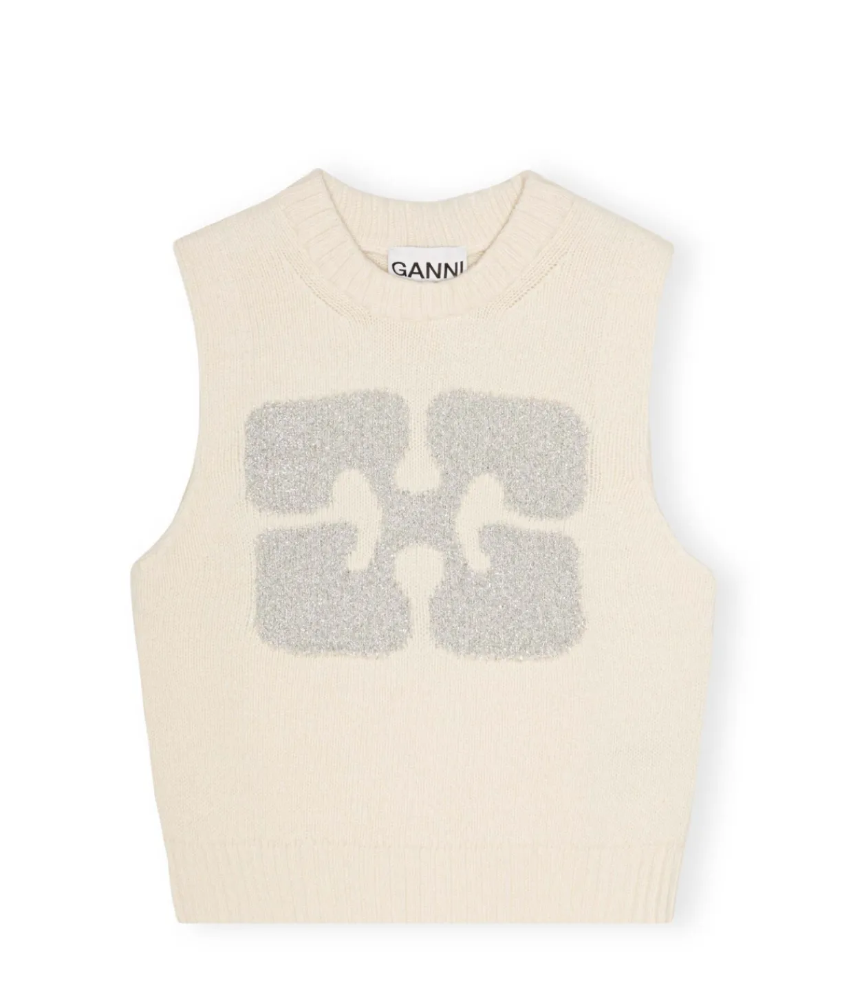 Ganni Graphic Wool Vest in Egret Shop