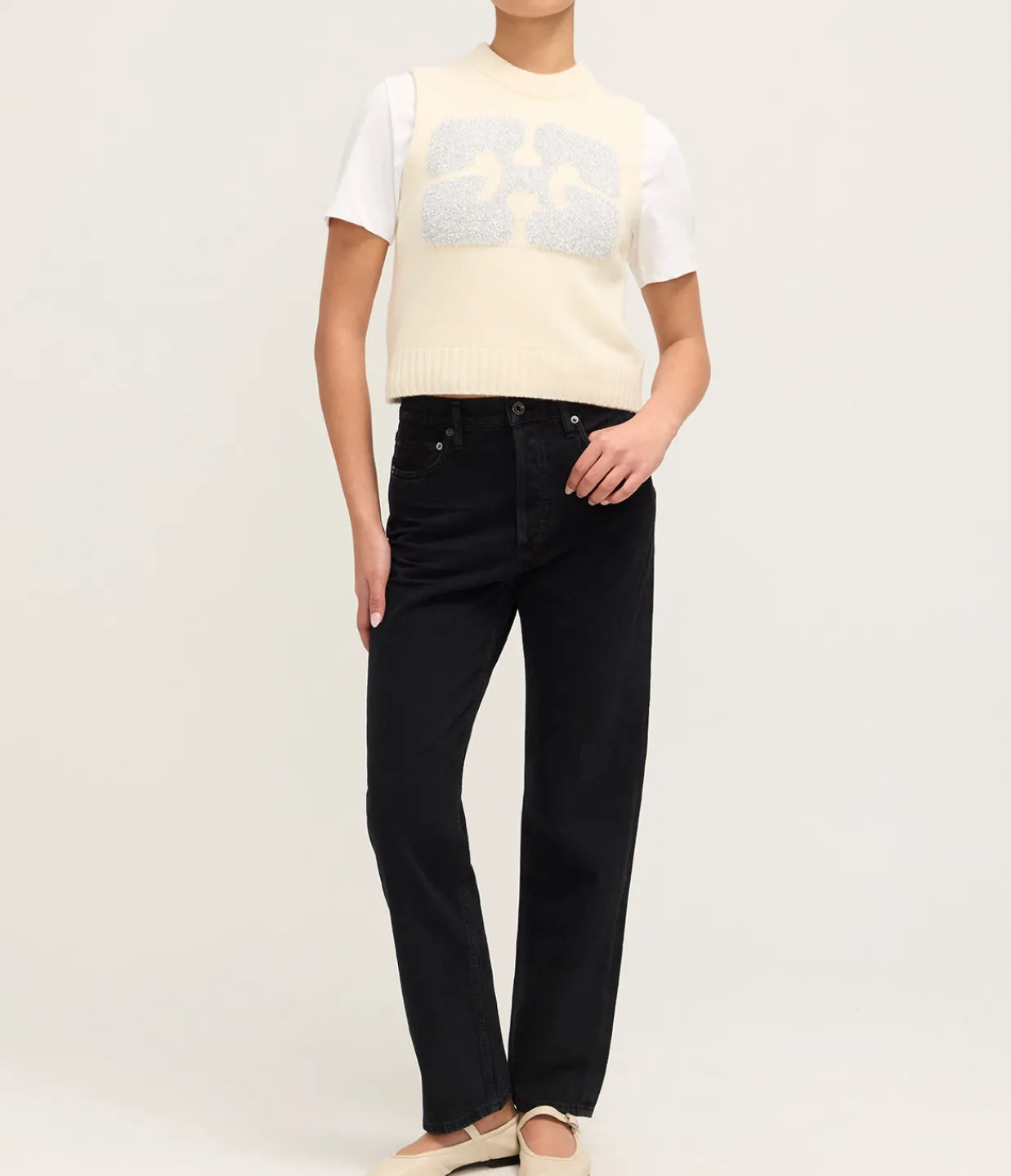 Ganni Graphic Wool Vest in Egret Shop
