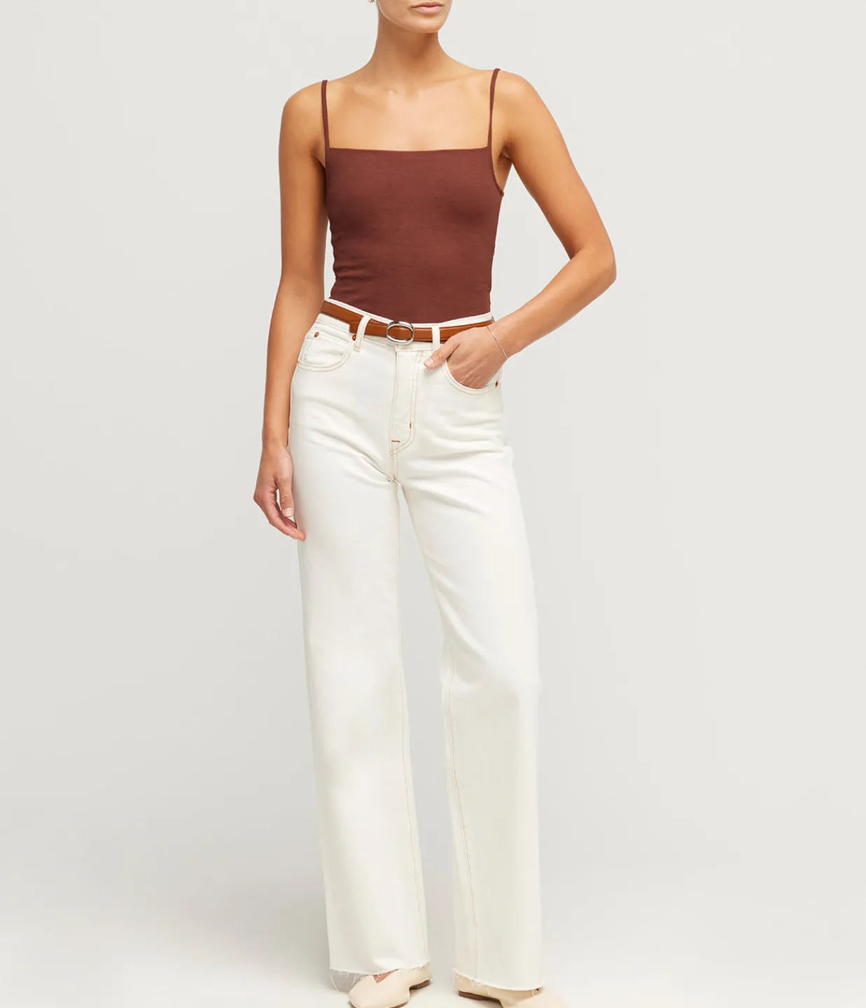 Refine Gwyn Square Neck Tank Top in Milk Chocolate Store