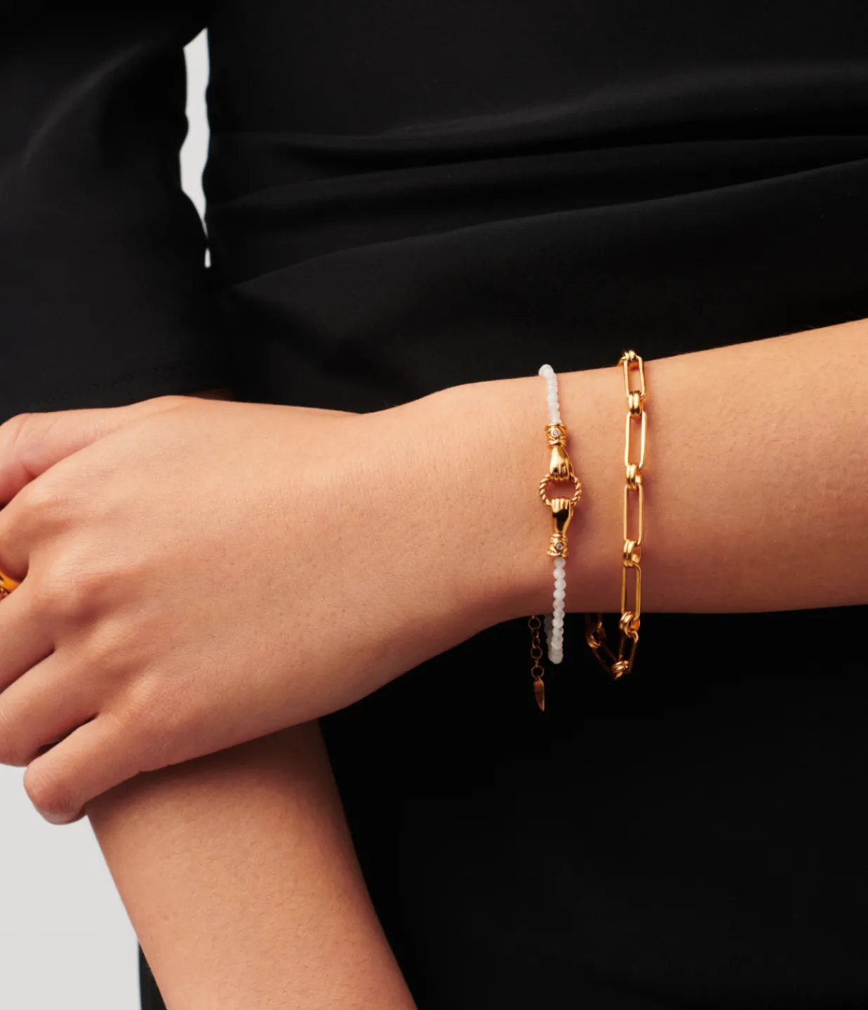 Missoma Harris Reed In Good Hands Mini Beaded Gemstone Bracelet in Pearl and Gold Best Sale
