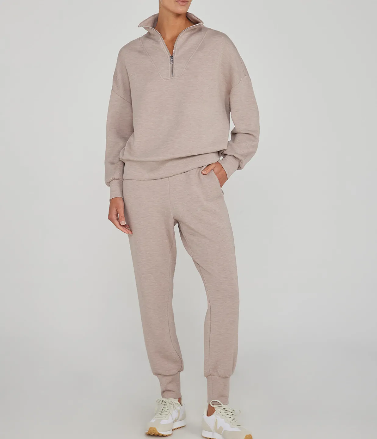 Varley Hawley Half Zip Sweatshirt in Taupe Marle Store