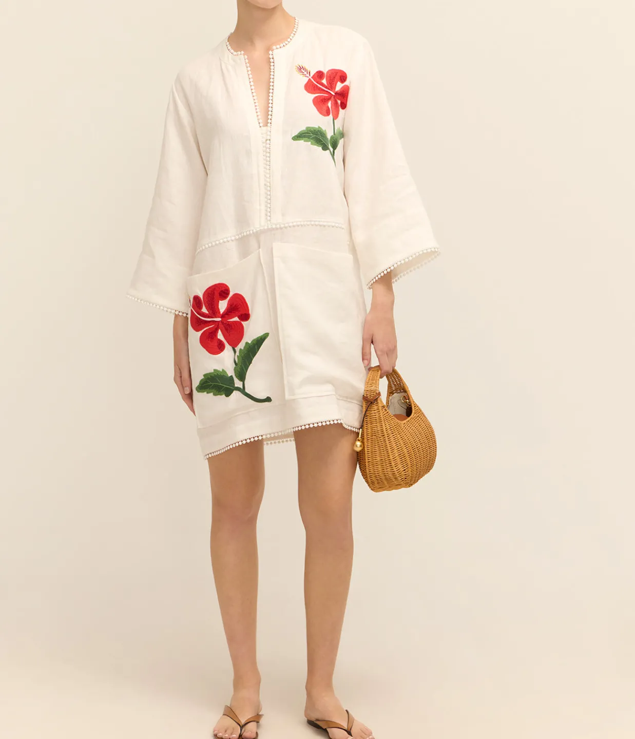 Oroton Hibiscus Embroidered Tunic Dress in Antique White Fashion