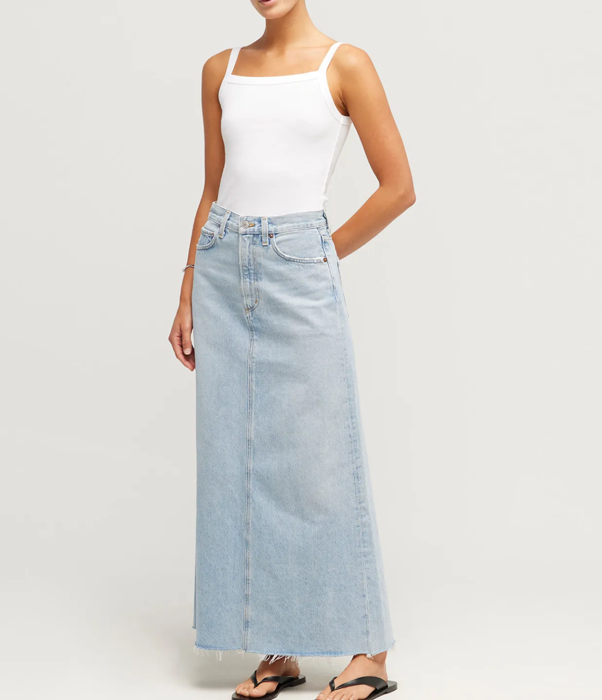 Agolde Hilla Long Line Denim Skirt in Practice Store