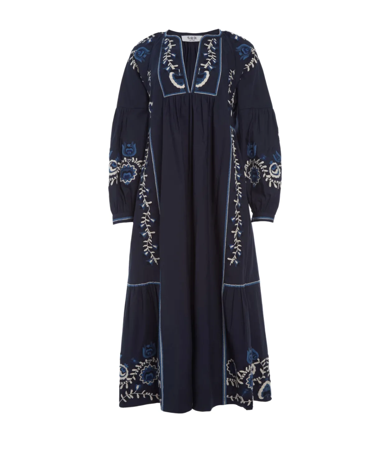 Sea NY Inga Embroidery Long Sleeve Dress in Navy Best Sale