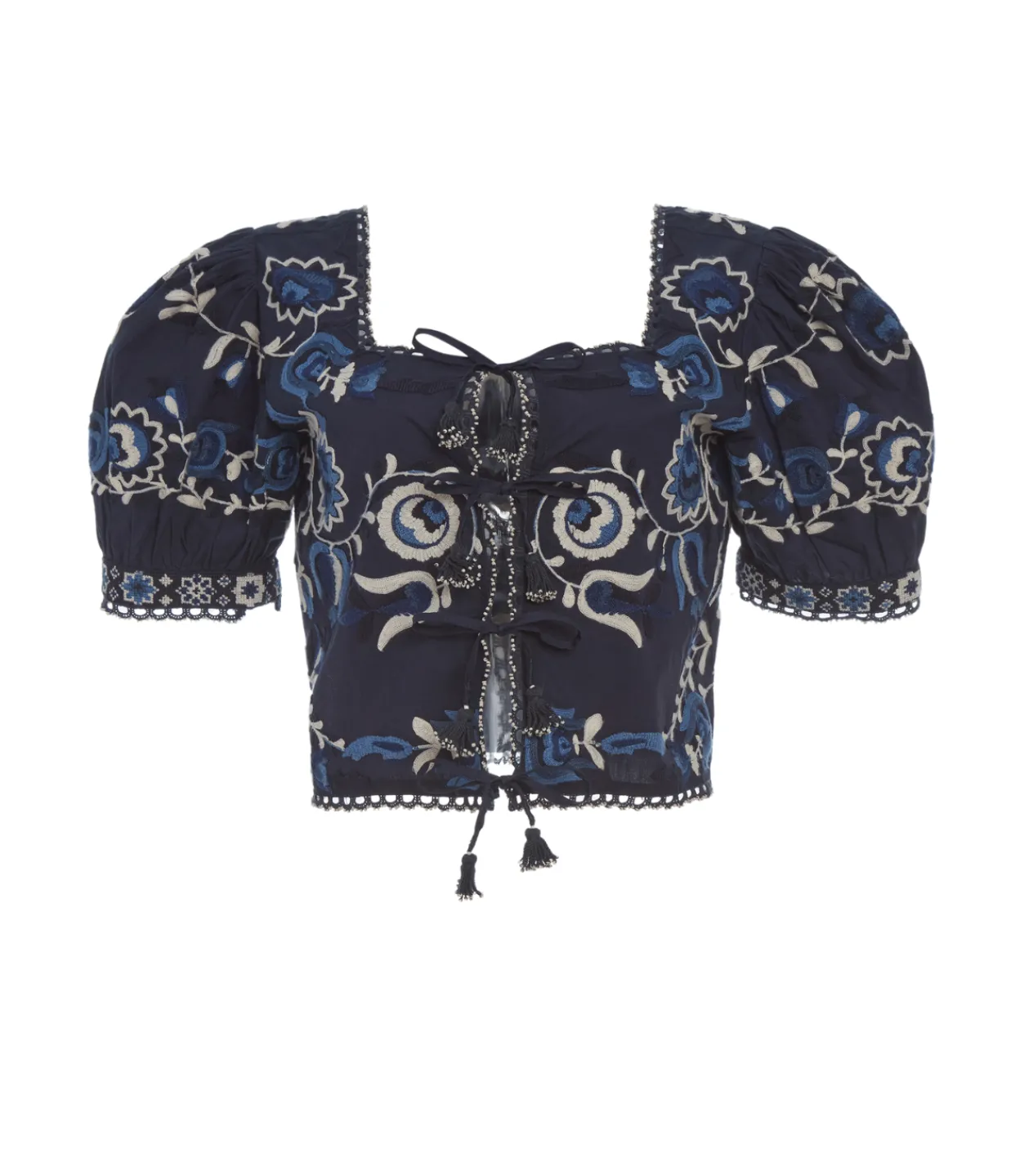 Sea NY Inga Embroidery Puff Sleeve Top in Navy Fashion