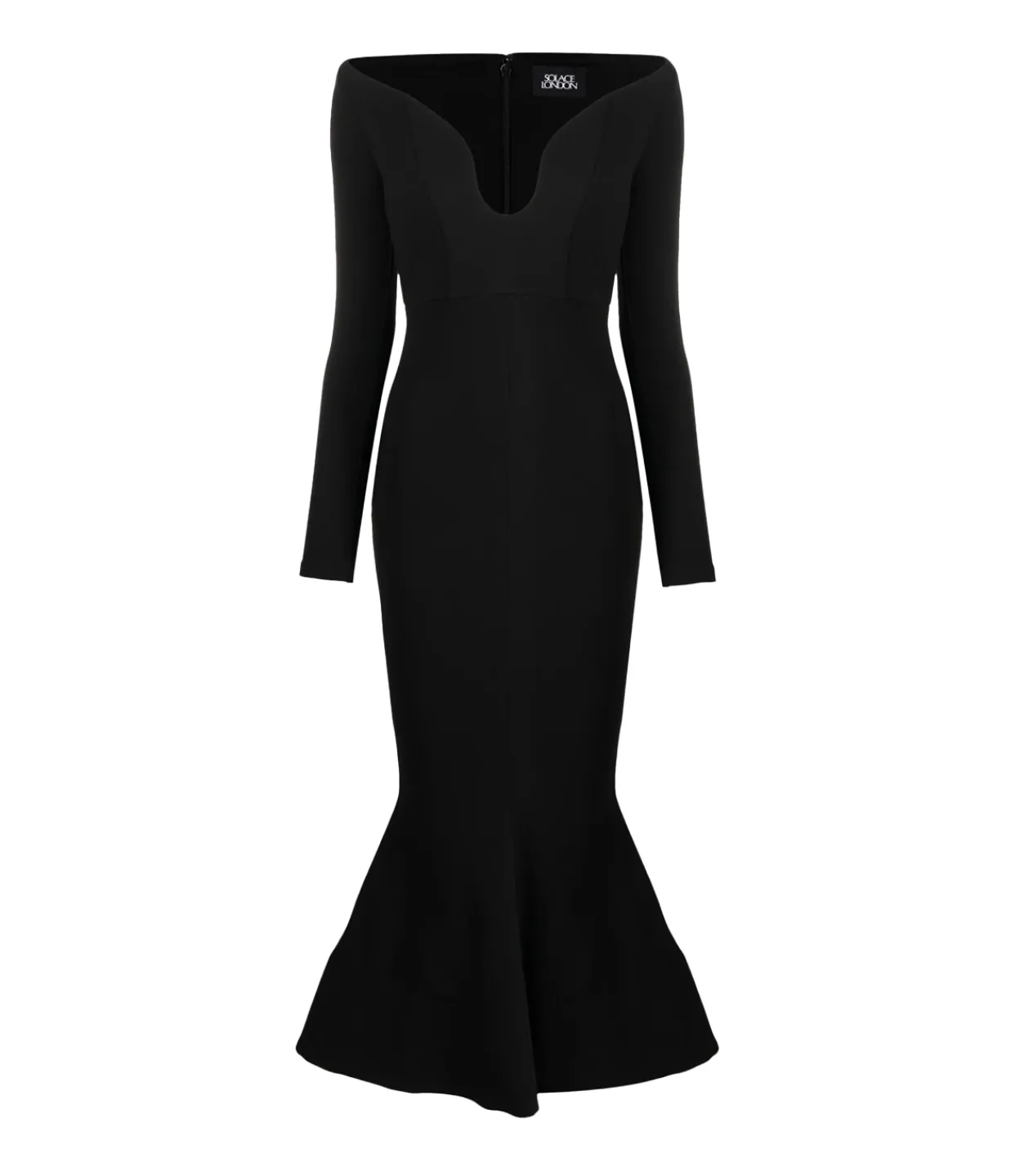 Solace London Isa Crepe Knit Midi Dress in Black Outlet
