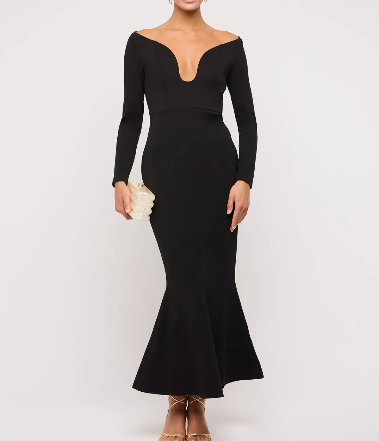 Solace London Isa Crepe Knit Midi Dress in Black Outlet