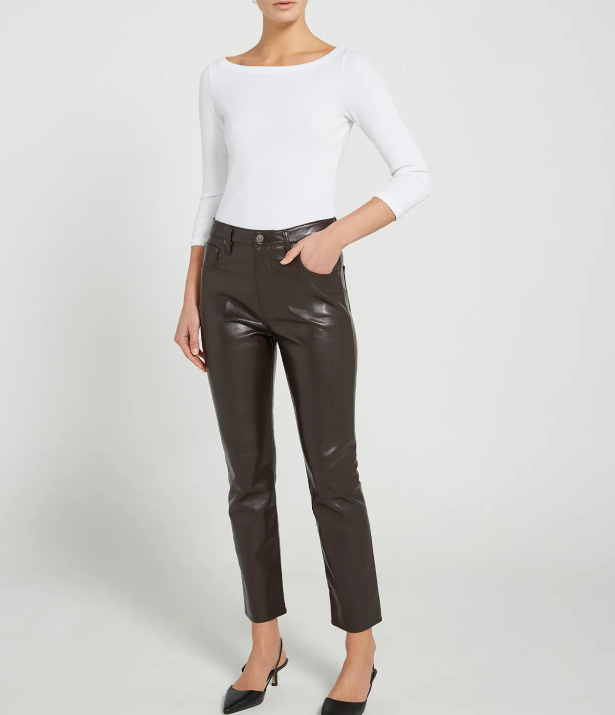 Citizens of Humanity Jolene High Rise Slim Recycled Leather Pant in Chocolate Best