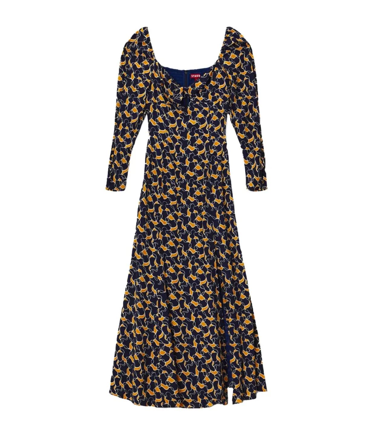 Staud Josephine Dress in Navy Abstract Wave Store