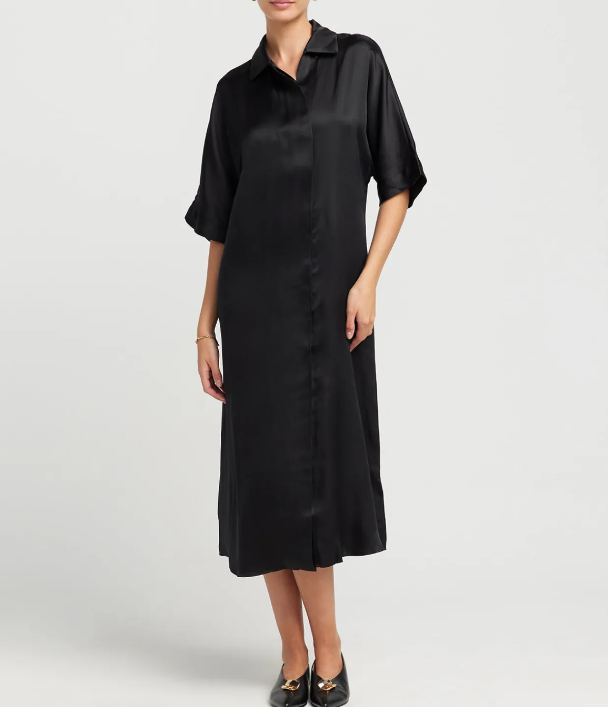 Anine Bing Julia Midi Silk Dress in Black Shop