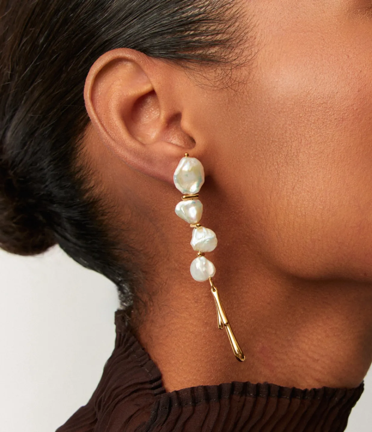 Missoma Keshi Pearl Sculptural Drop Earrings in Gold Best