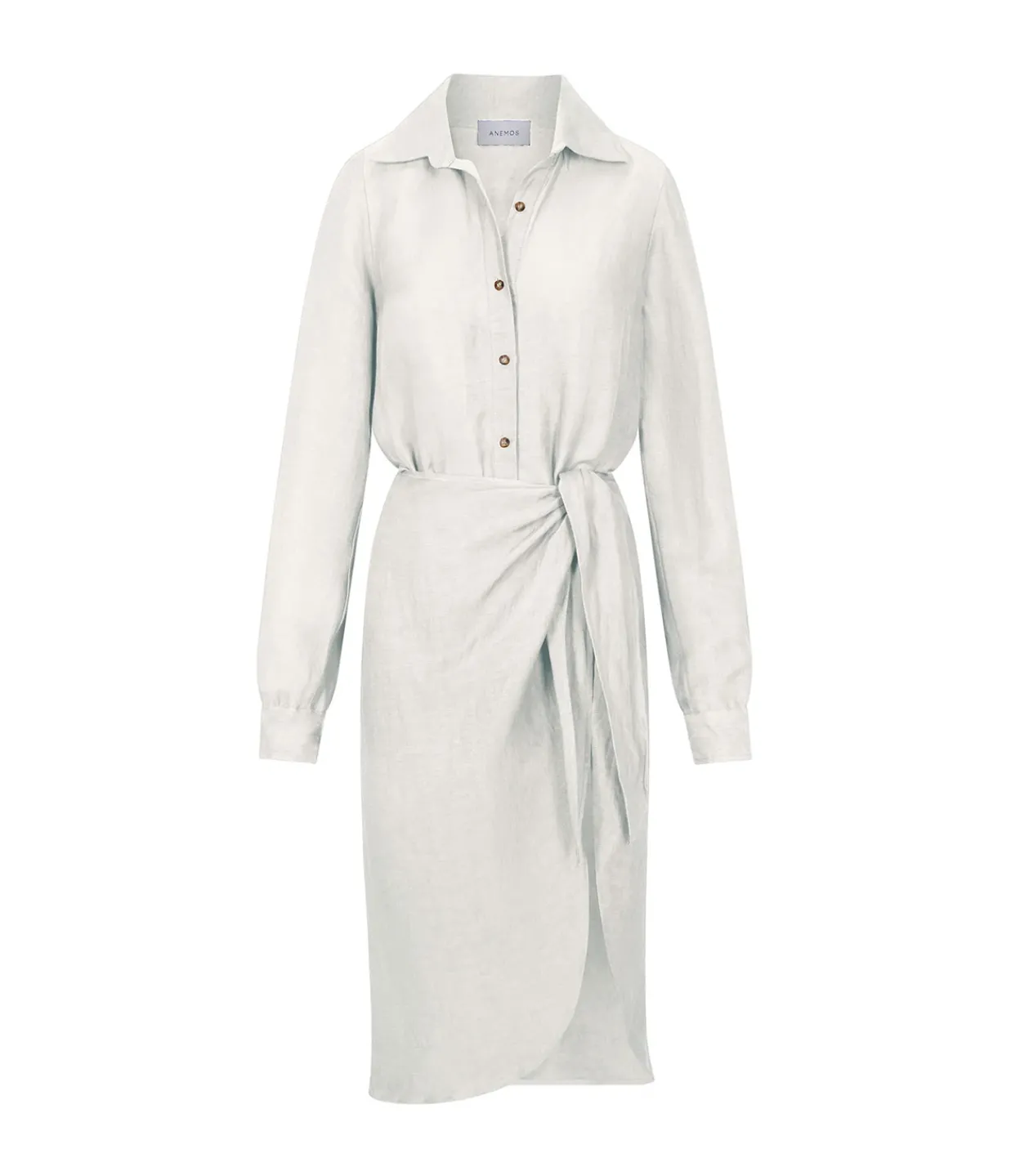 Anemos LA Asymetric Wrap Linen Cupro Midi Dress in White Best Sale