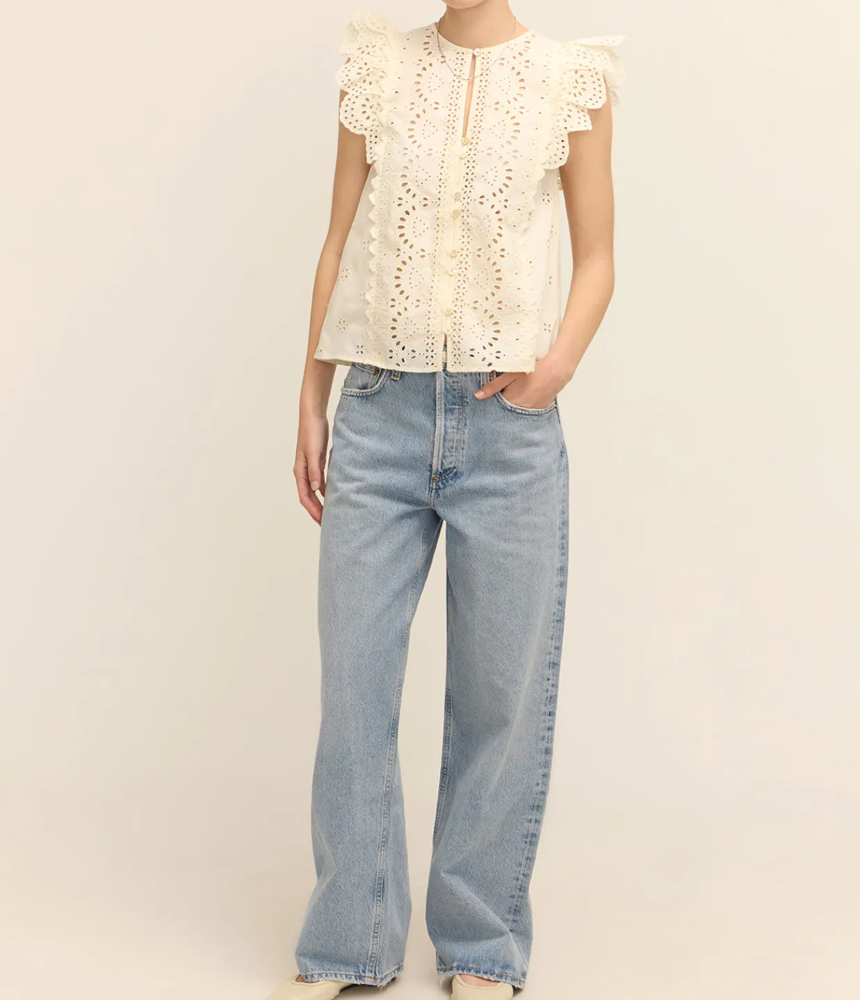 Sea NY Lainey Embroidery Tank Top in Cream Sale