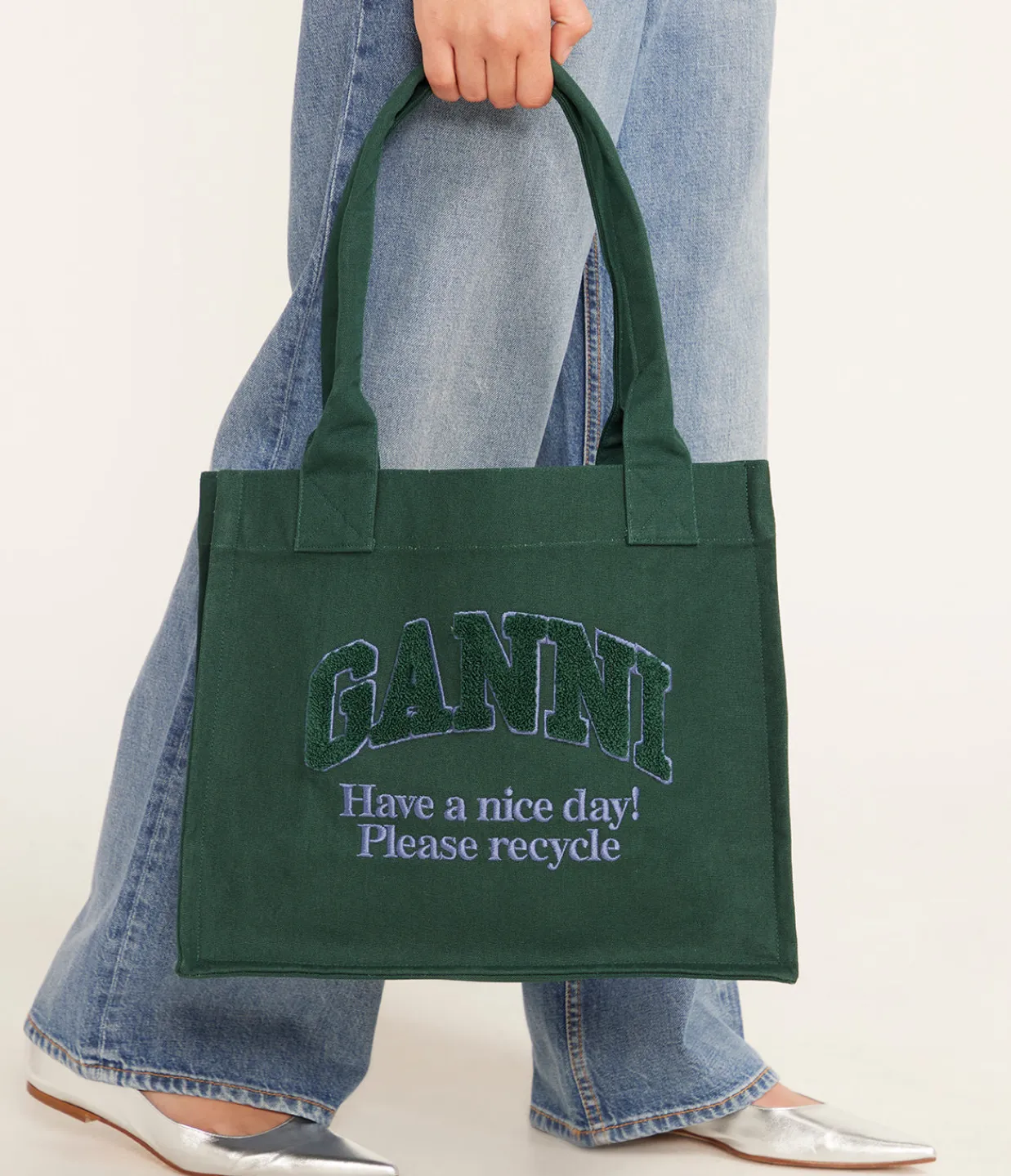 Ganni Large Shopper Bag in Forest Cheap