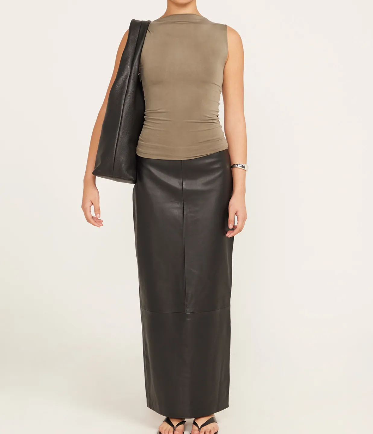 St Agni Leather Column Skirt in Black Cheap