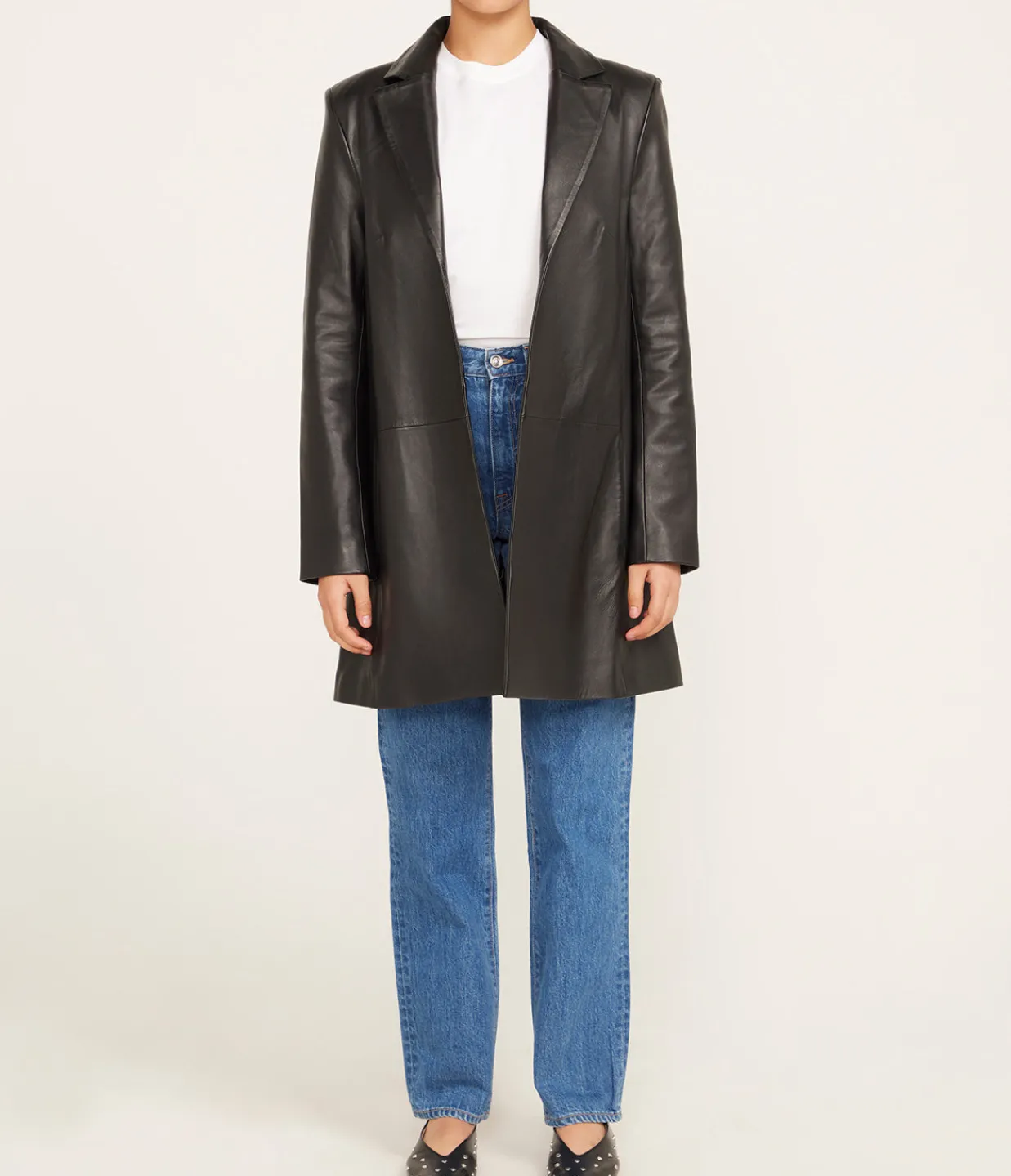 St Agni Leather Longline Jacket in Black Discount