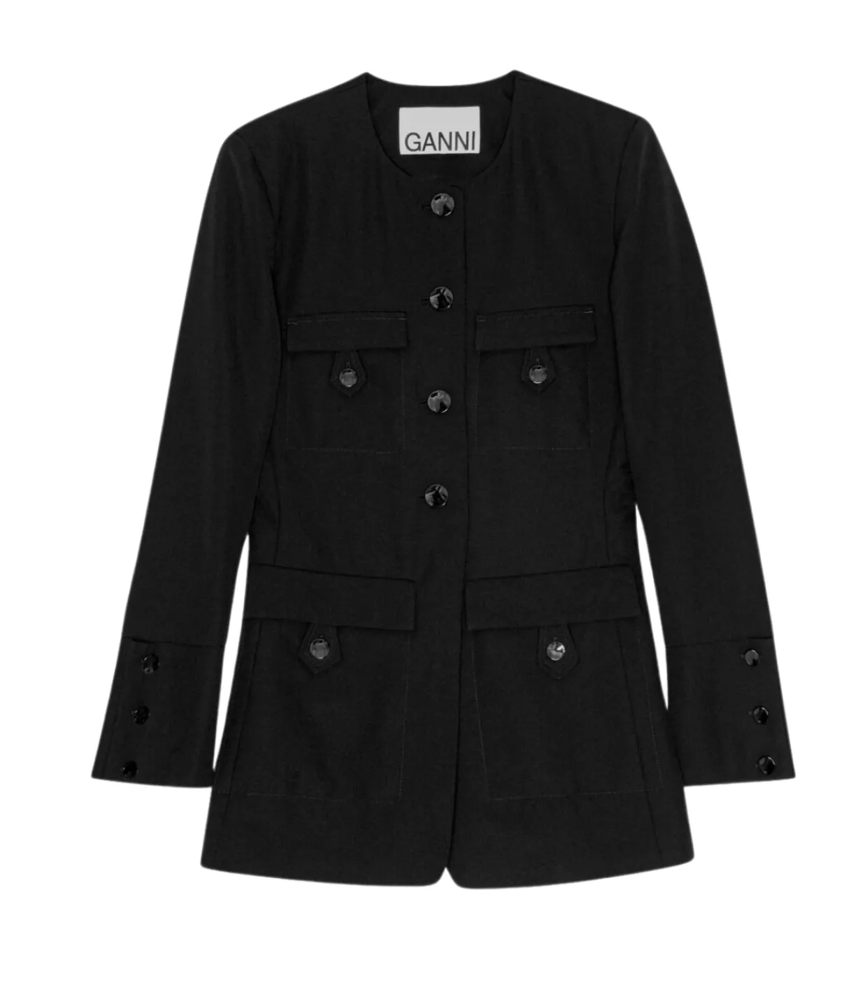 Ganni Light Twill Fitted Blazer in Black Store