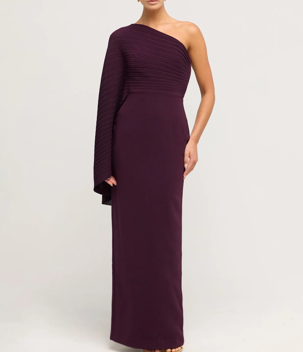 Solace London Lillia One Shoulder Woven Crepe Dress in Plum Flash Sale