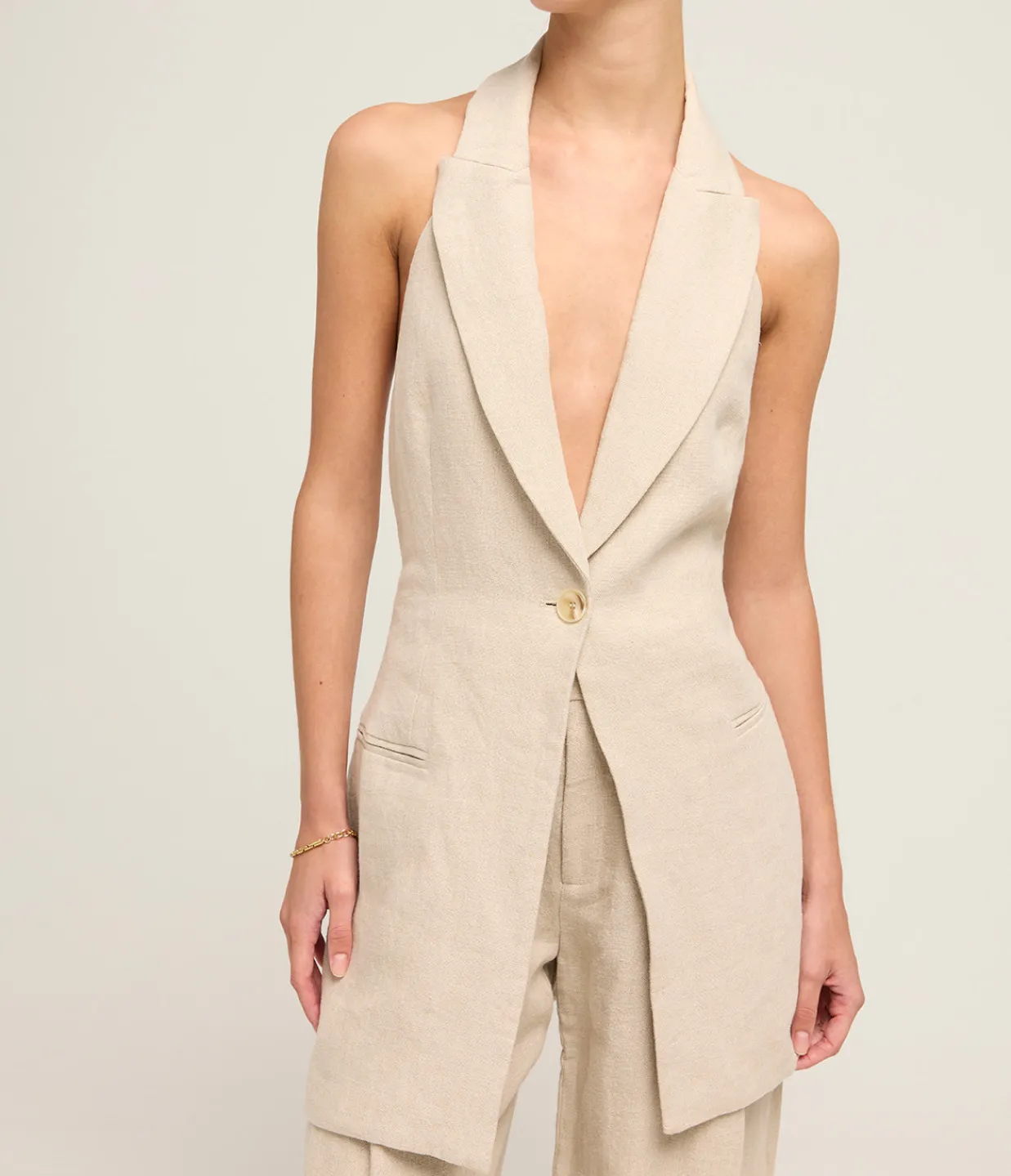 St Agni Linen Helm Vest in Natural New