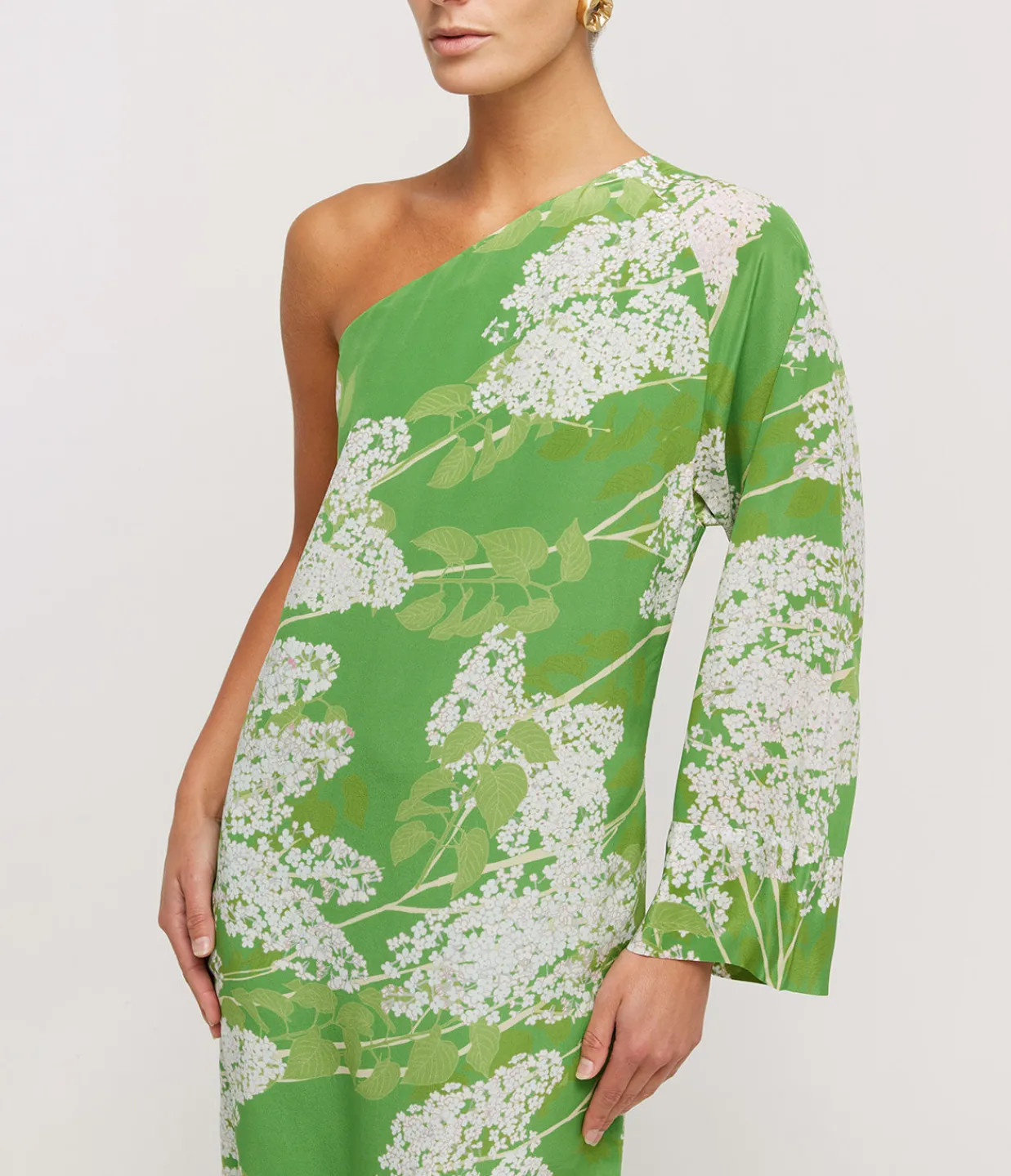 Bernadette Lola One Shoulder Silk Maxi Dress in White on Green Shop