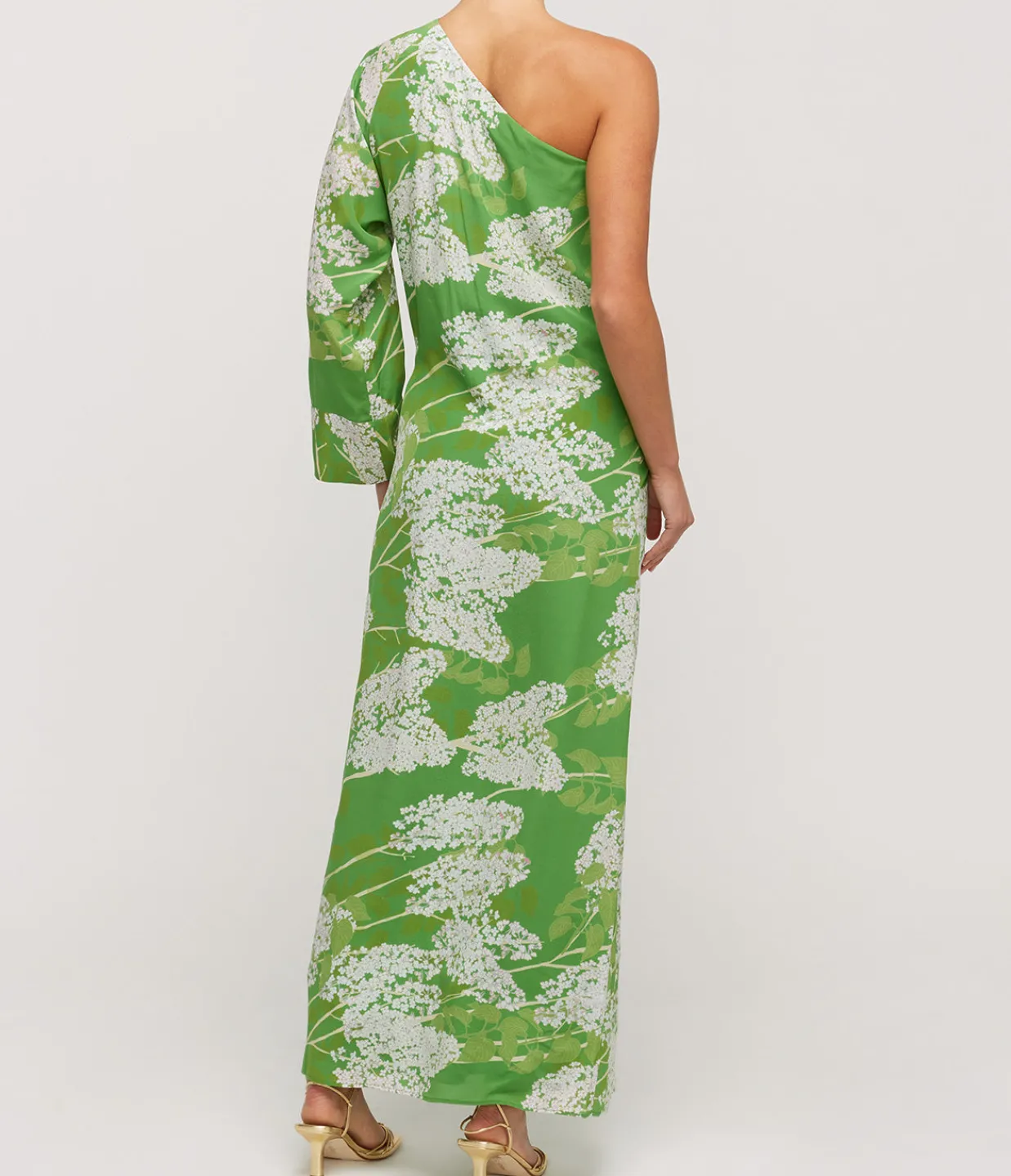 Bernadette Lola One Shoulder Silk Maxi Dress in White on Green Shop