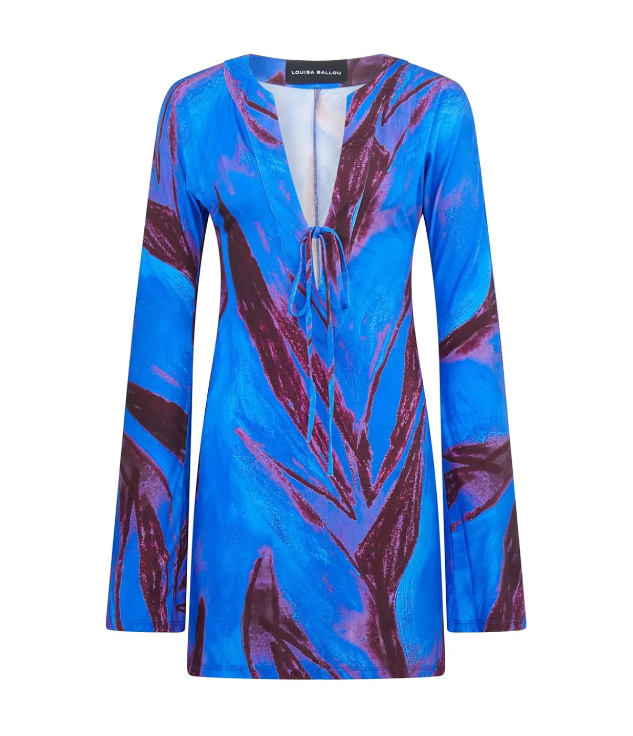 Louisa Ballou Long Sleeve Mini Kaftan Dress in Violet Flower Cheap
