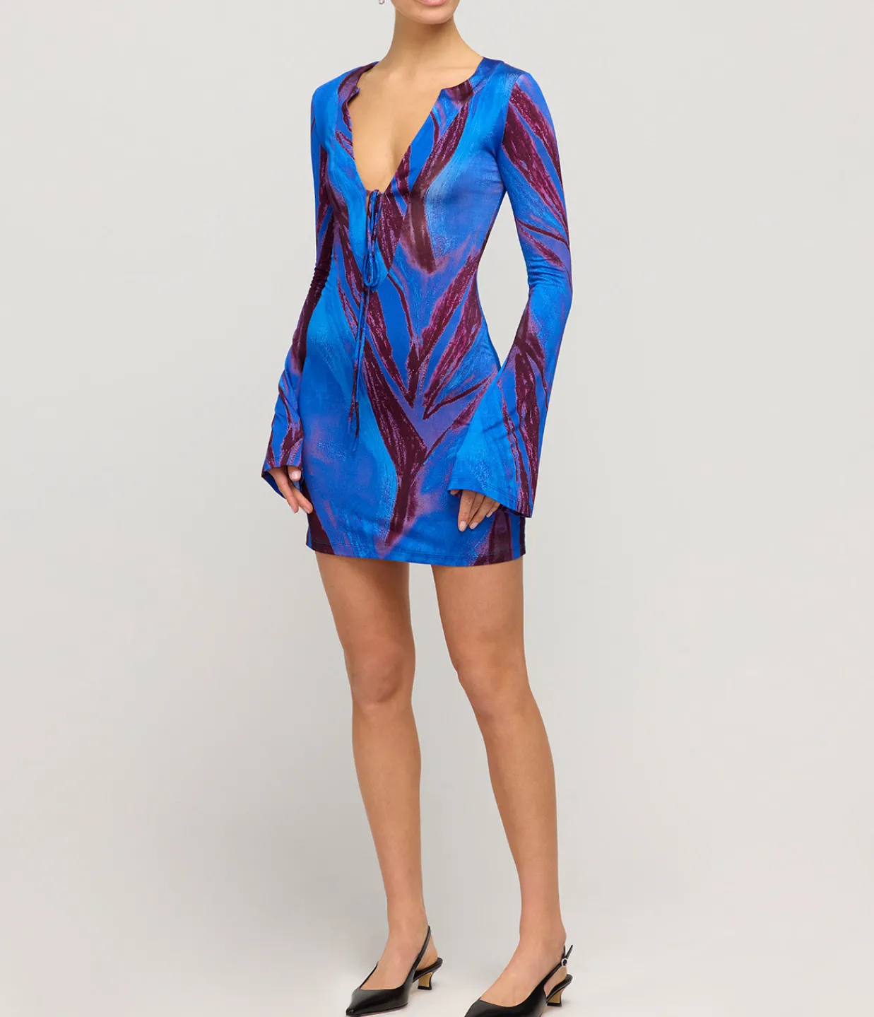 Louisa Ballou Long Sleeve Mini Kaftan Dress in Violet Flower Cheap